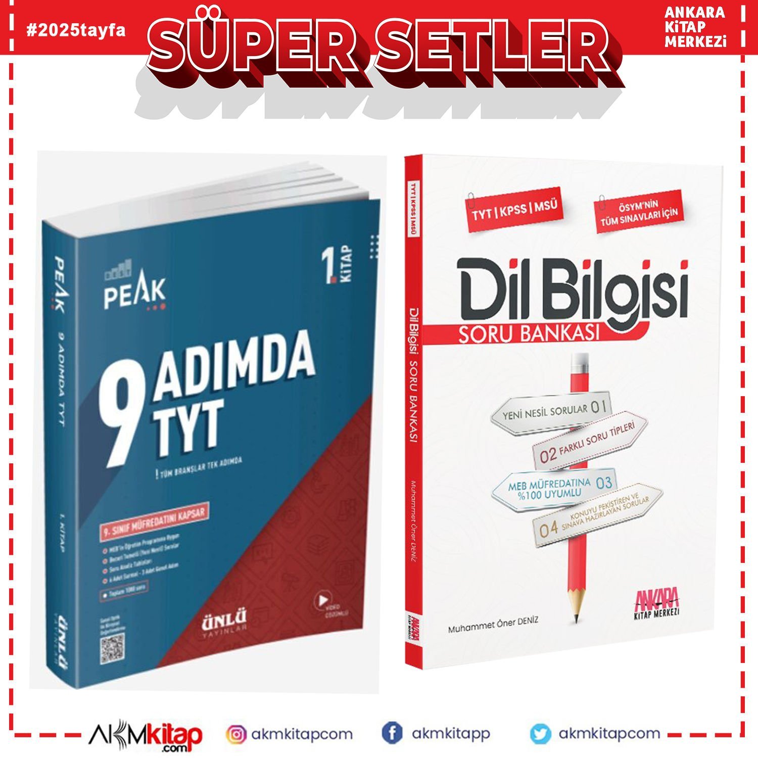 Ünlü Yayıncılık TYT 9 Adımda Soru Bankası 1. Kitap ve AKM Dil Bilgisi Soru Bankası Seti 2 Kitap
