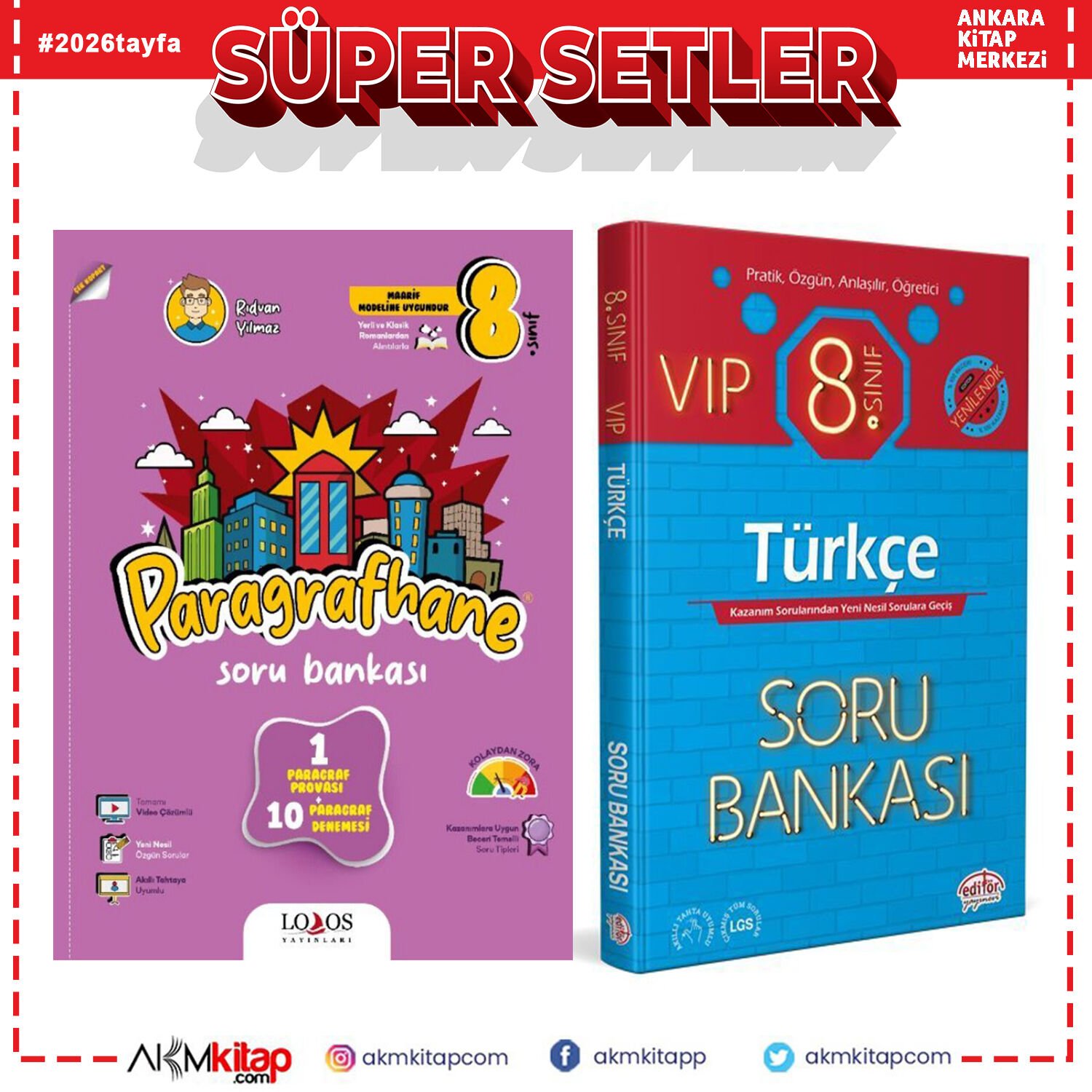 Lodos Yayınları 8. Sınıf Paragrafhane ve Editör Türkçe Soru Bankası Seti 2 Kitap