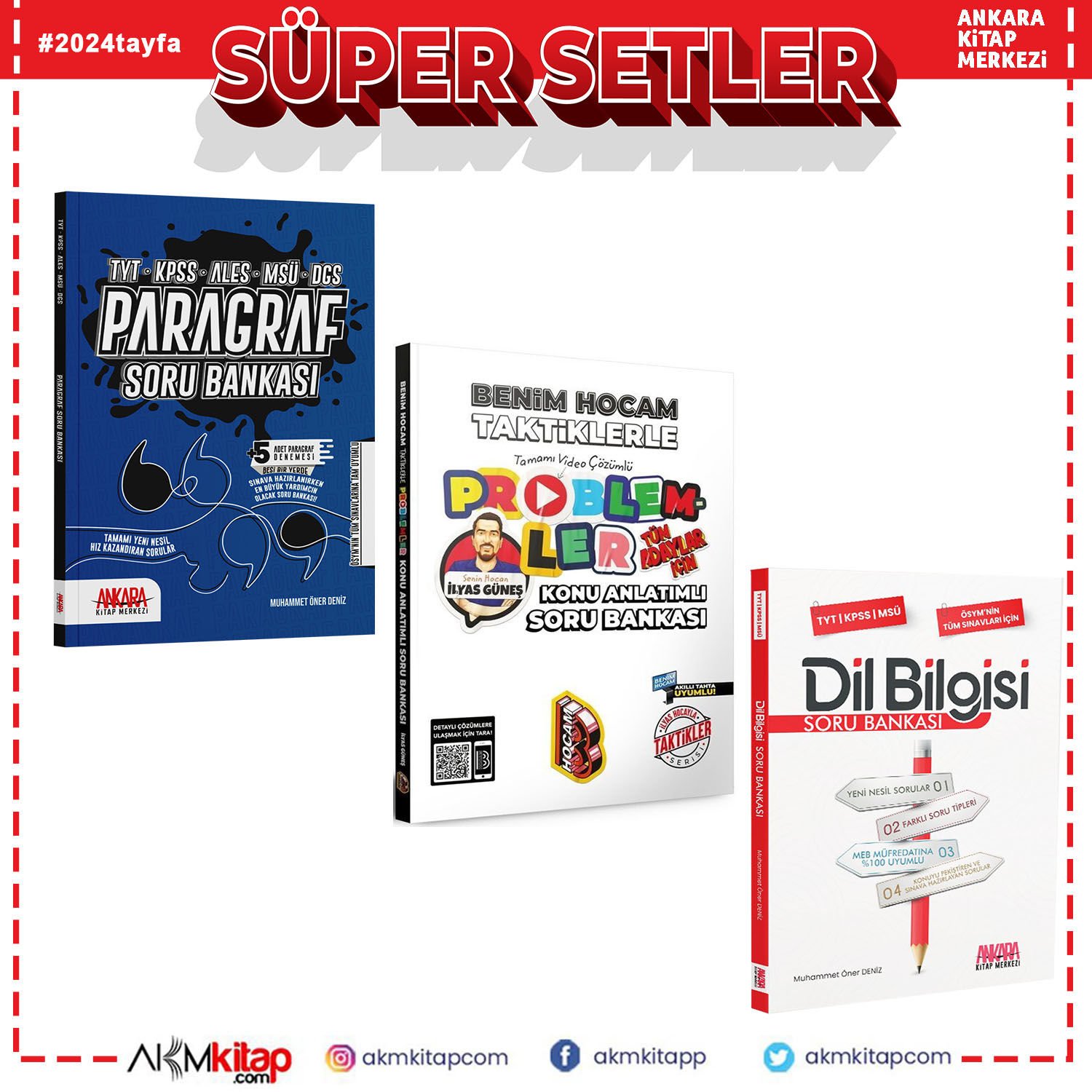 Ankara Kitap Merkezi Paragraf Dil Bilgisi ve Benim Hocam Taktiklerle Problemler Soru Bankası Seti 3 Kitap