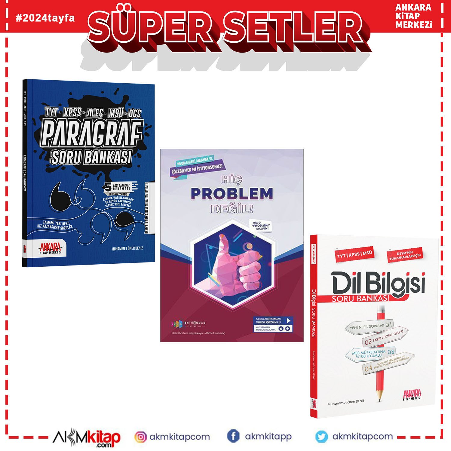 Ankara Kitap Merkezi Dil Bilgisi Paragraf ve Antrenman Hiç Problem Değil Soru Bankası Seti 3 Kitap