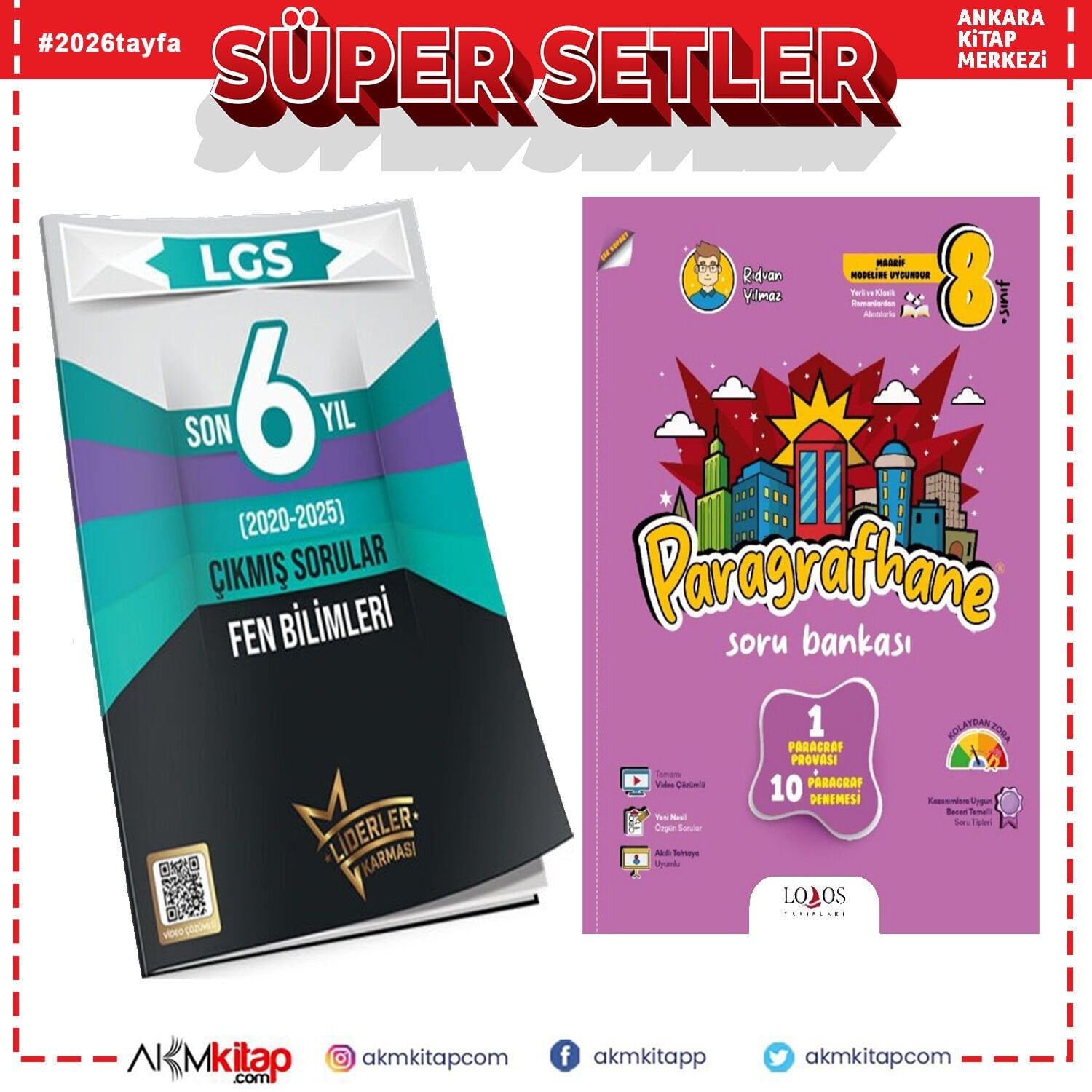 Liderler Karması LGS Son 6 Yıl Fen Bilimleri Çıkmış Sorular ve Lodos Paragrafhane Soru Bankası Seti 2 Kitap