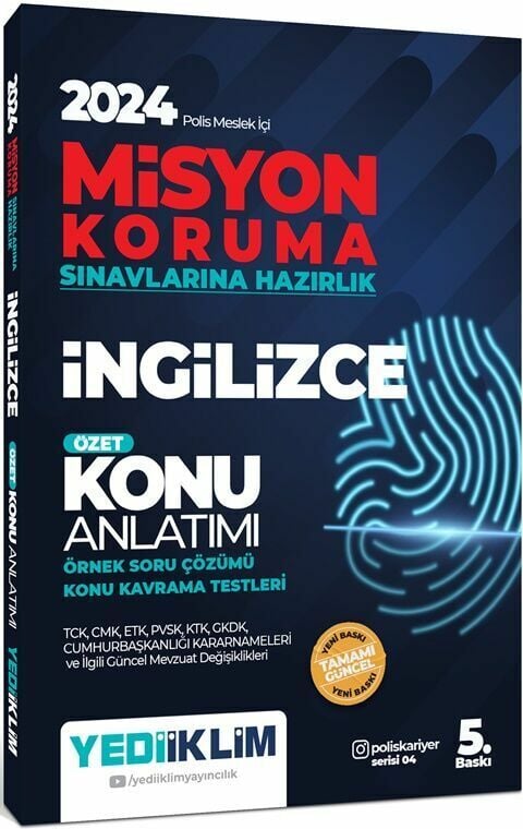 2024 Polis Meslek İçi Misyon Koruma Sınavlarına Hazırlık İngilizce Konu Anlatımlı Soru Bankası Yediiklim Yayınları