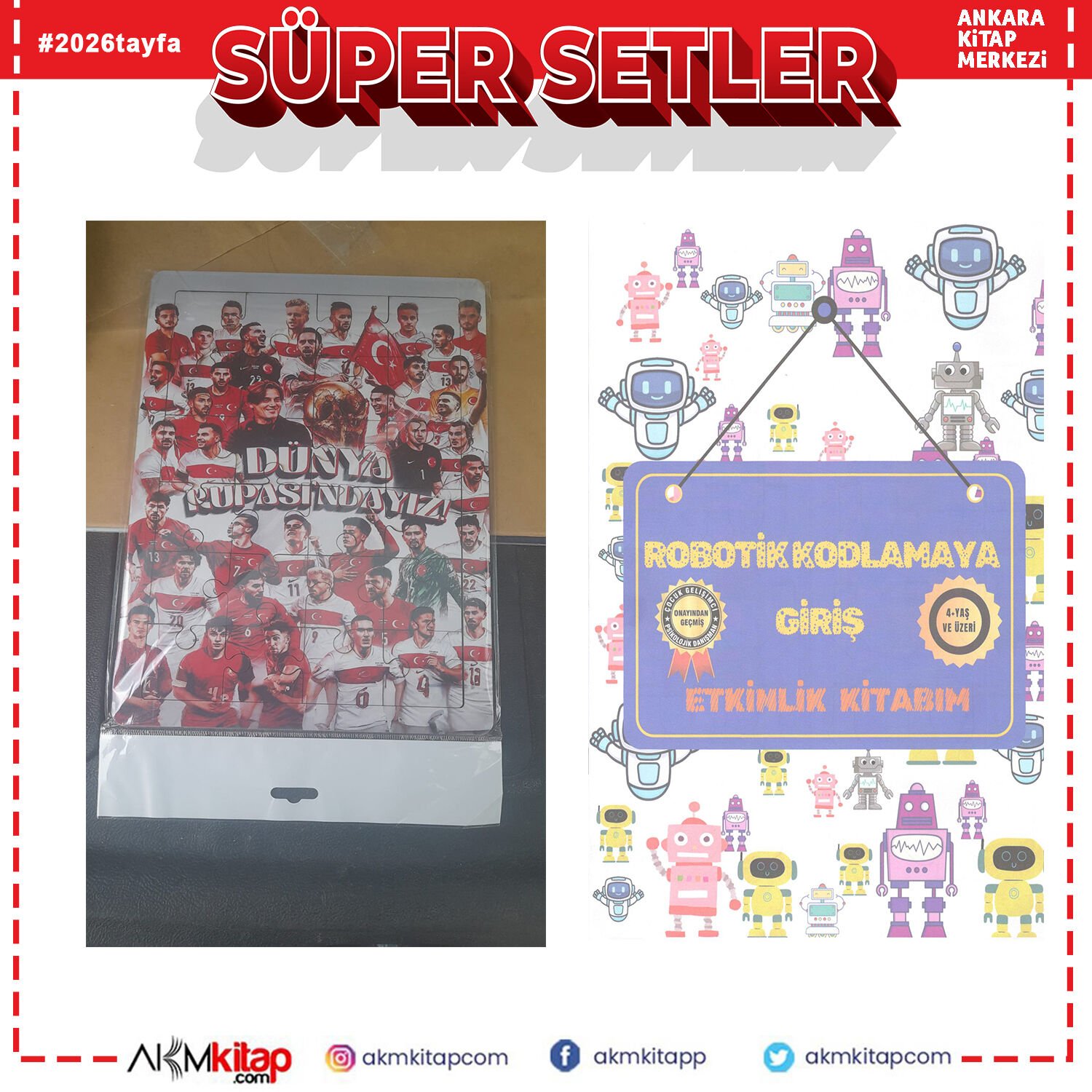 Ankara Kitap Merkezi Robotik Kodlamaya Giriş Etkinlik Kitabım ve Milli takım 24 lü Ahşap Puzzle Seti