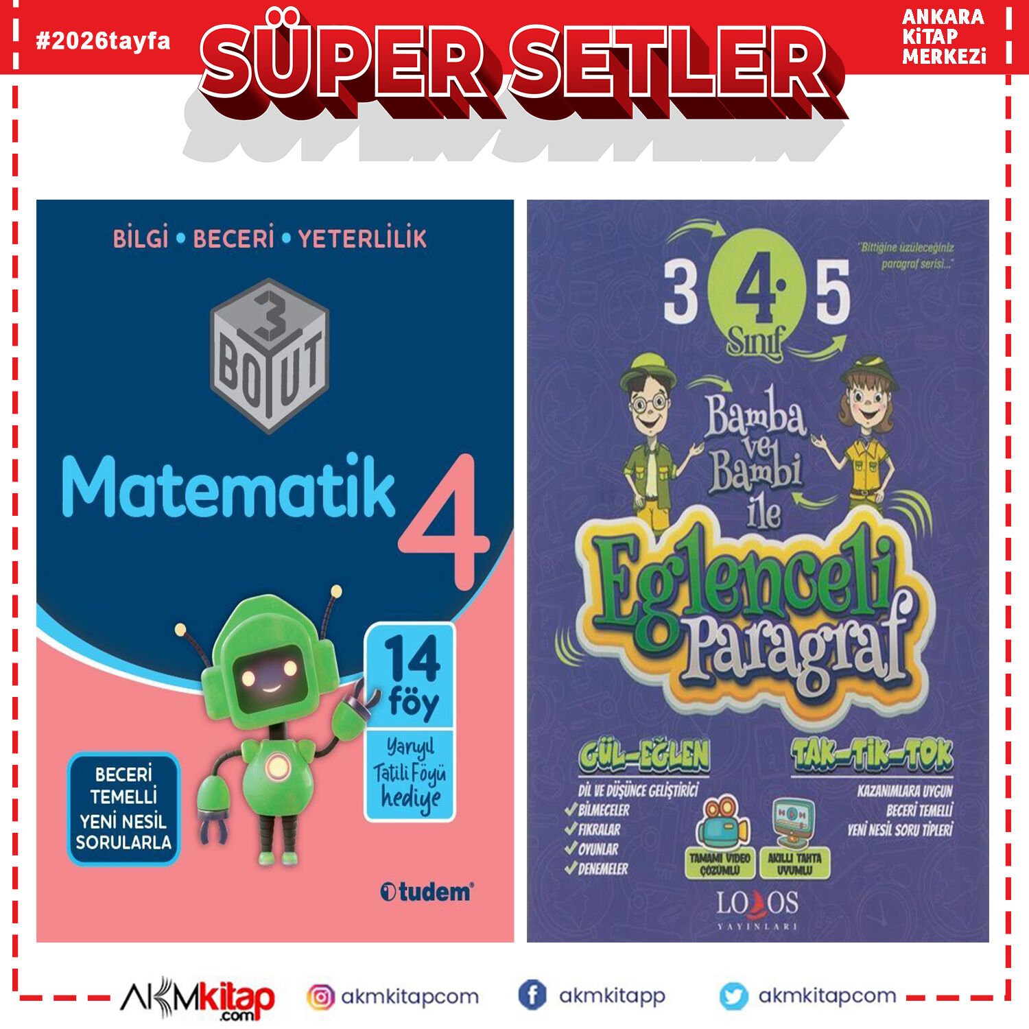 Tudem Yayınları 4. Sınıf Matematik 3 Boyut ve Lodos Eğlenceli Paragraf Soru Bankası Seti 2 Kitap