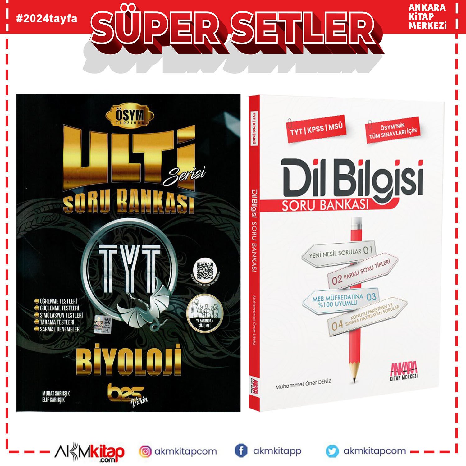 Bes TYT Ulti Biyoloji Soru Bankası ve AKM Dil Bilgisi Soru Bankası Seti 2 Kitap