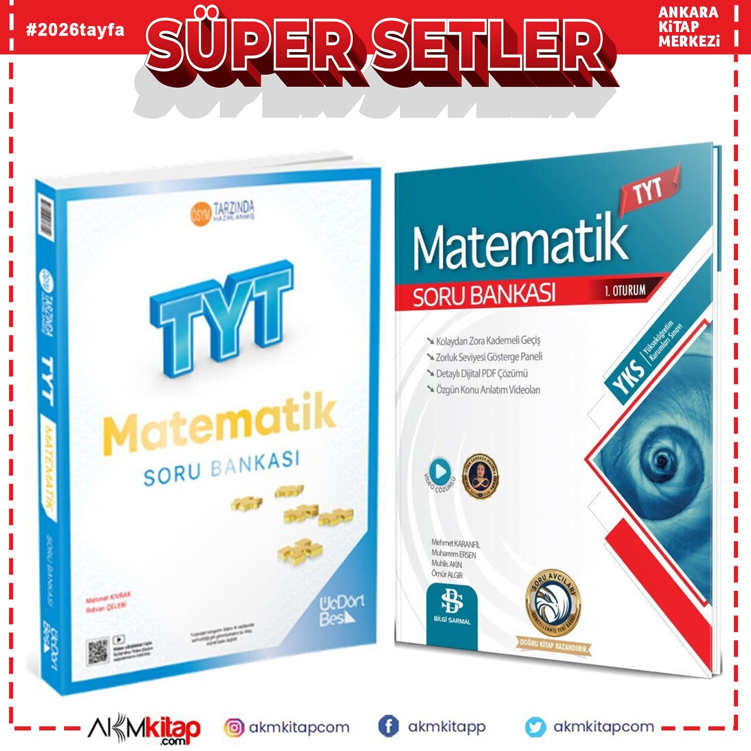 Üç Dört Beş TYT Matematik ve Bilgi Sarmal TYT Matematik Soru Bankası 2 Kitap Set