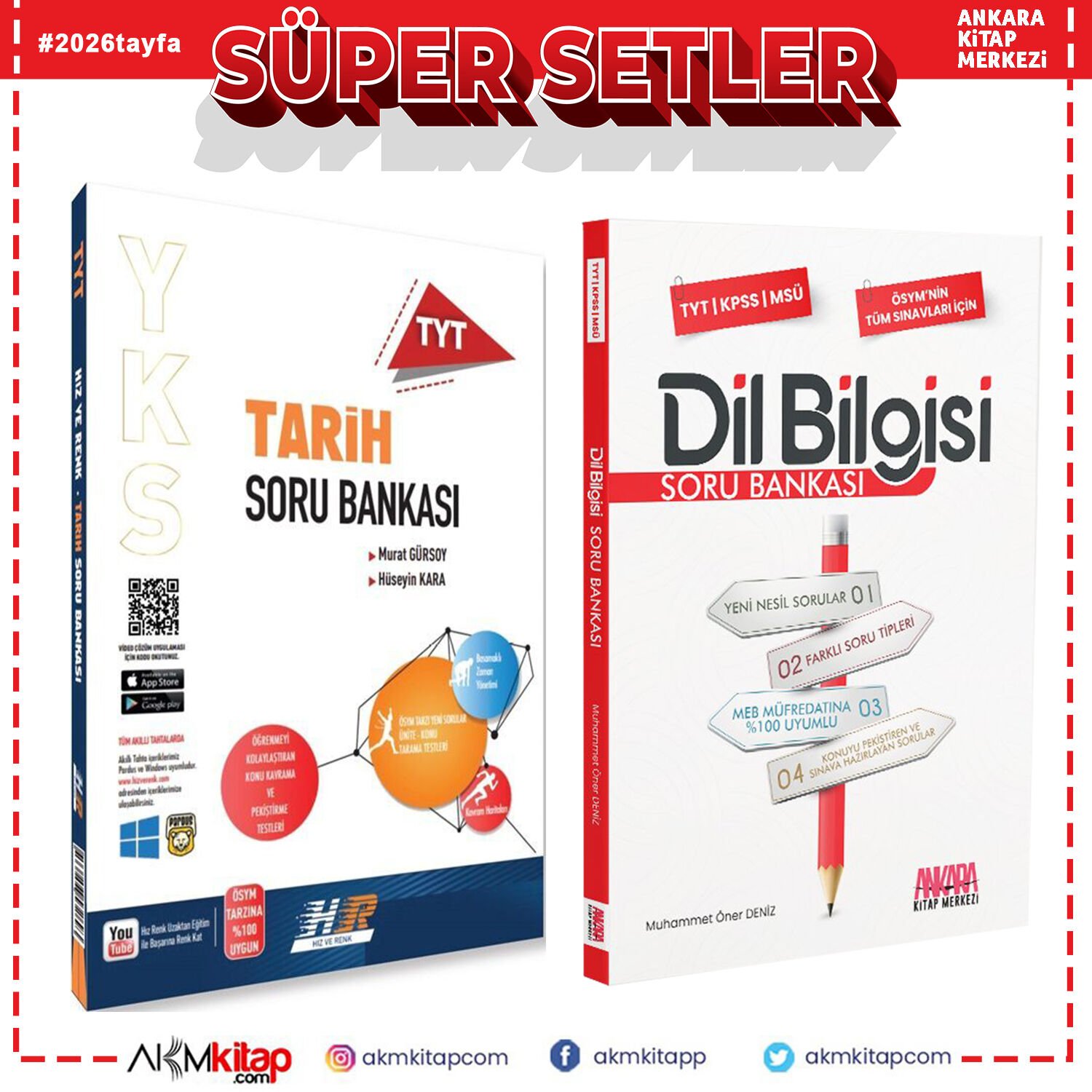 Hız ve Renk TYT Tarih ve AKM Dil Bilgisi Soru Bankası Seti 2 Kitap