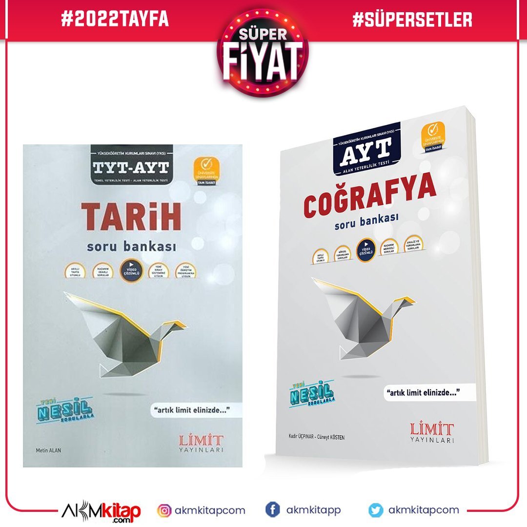 Limit Yayınları TYT AYT Tarih Soru Bankası ve AYT Coğrafya Soru Bankası 2 Kitap Set