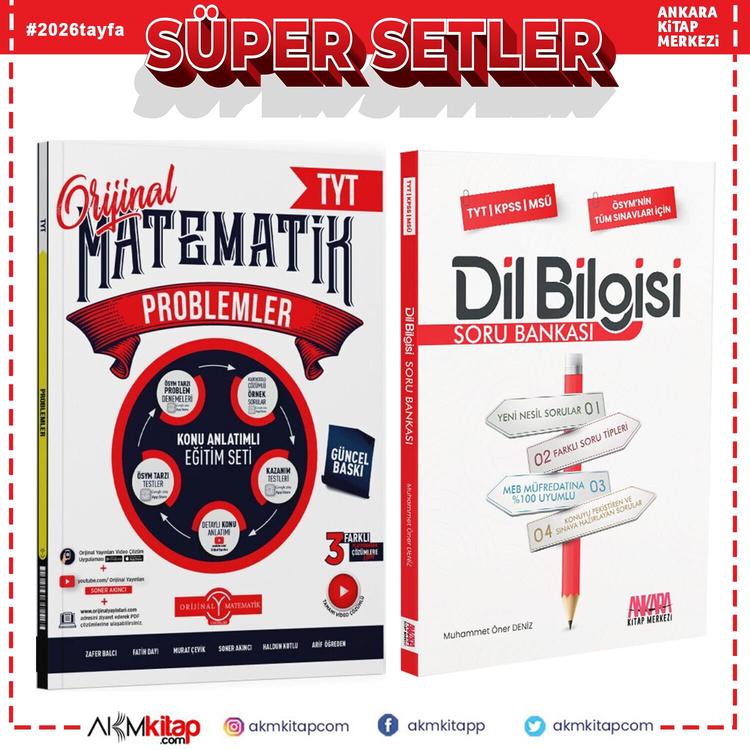 Orijinal Yayınları TYT Problemler Konu Anlatımlı Eğitim Seti ve AKM Dil Bilgisi Soru Bankası 2 Kitap