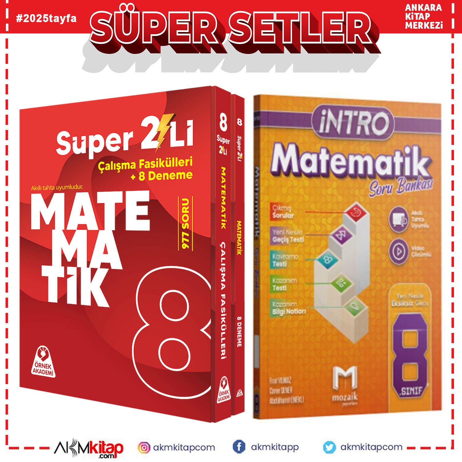 Örnek Akademi 8. Sınıf Süper İkili Matematik Seti ve Mozaik İntro Soru Bankası Seti 2 Kitap
