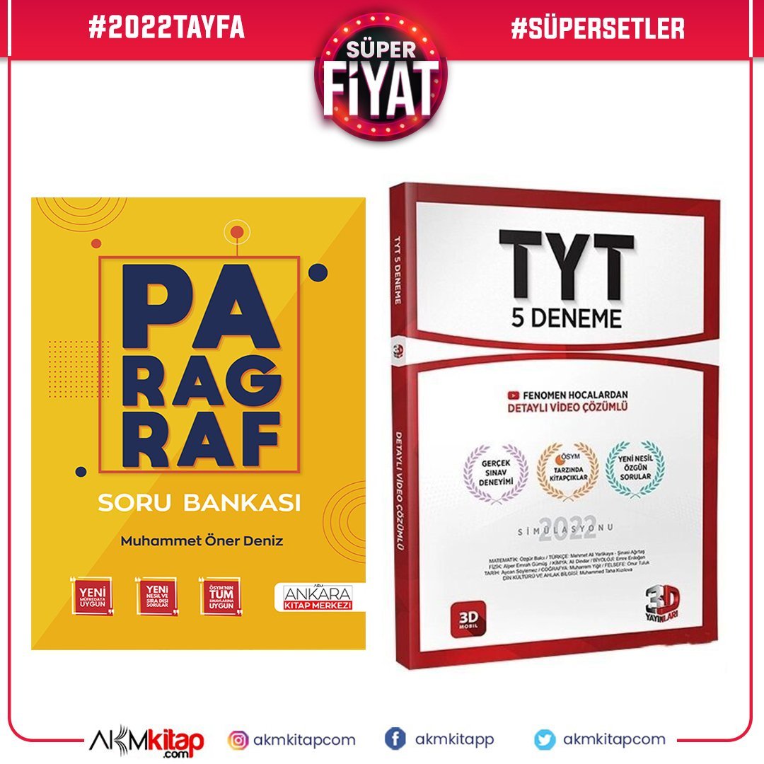 3D TYT 5 Deneme ve Ankara Kitap Merkezi Paragraf Soru Bankası Kitabı Seti 2 Kitap