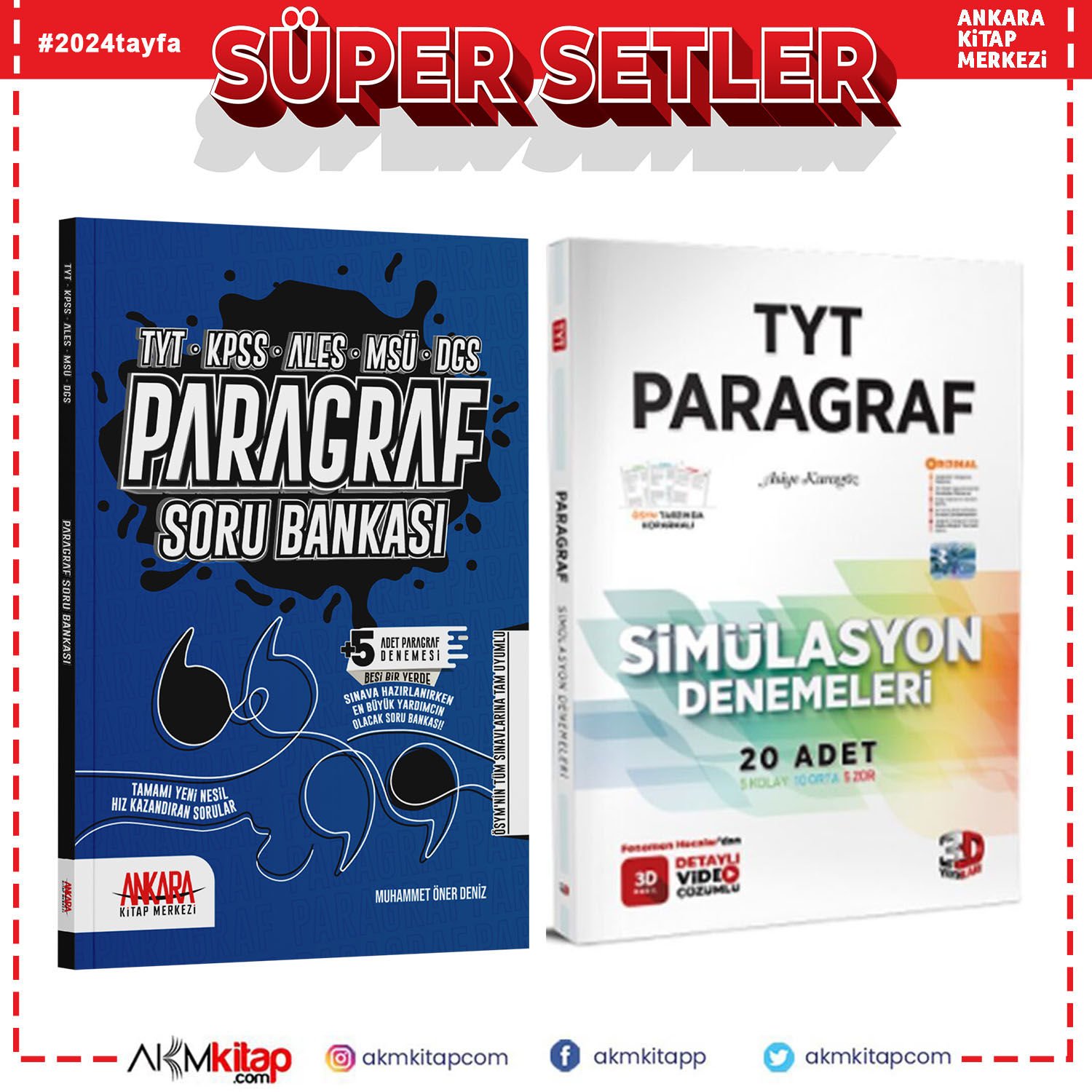 3D TYT Paragraf Simülasyon Deneme ve Ankara Kitap Merkezi Paragraf Soru Bankası Seti 2 Kitap