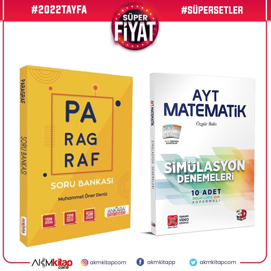 3D AYT Matematik Simülasyon Deneme ve Ankara Kitap Merkezi Paragraf Soru Bankası Seti 2 Kitap