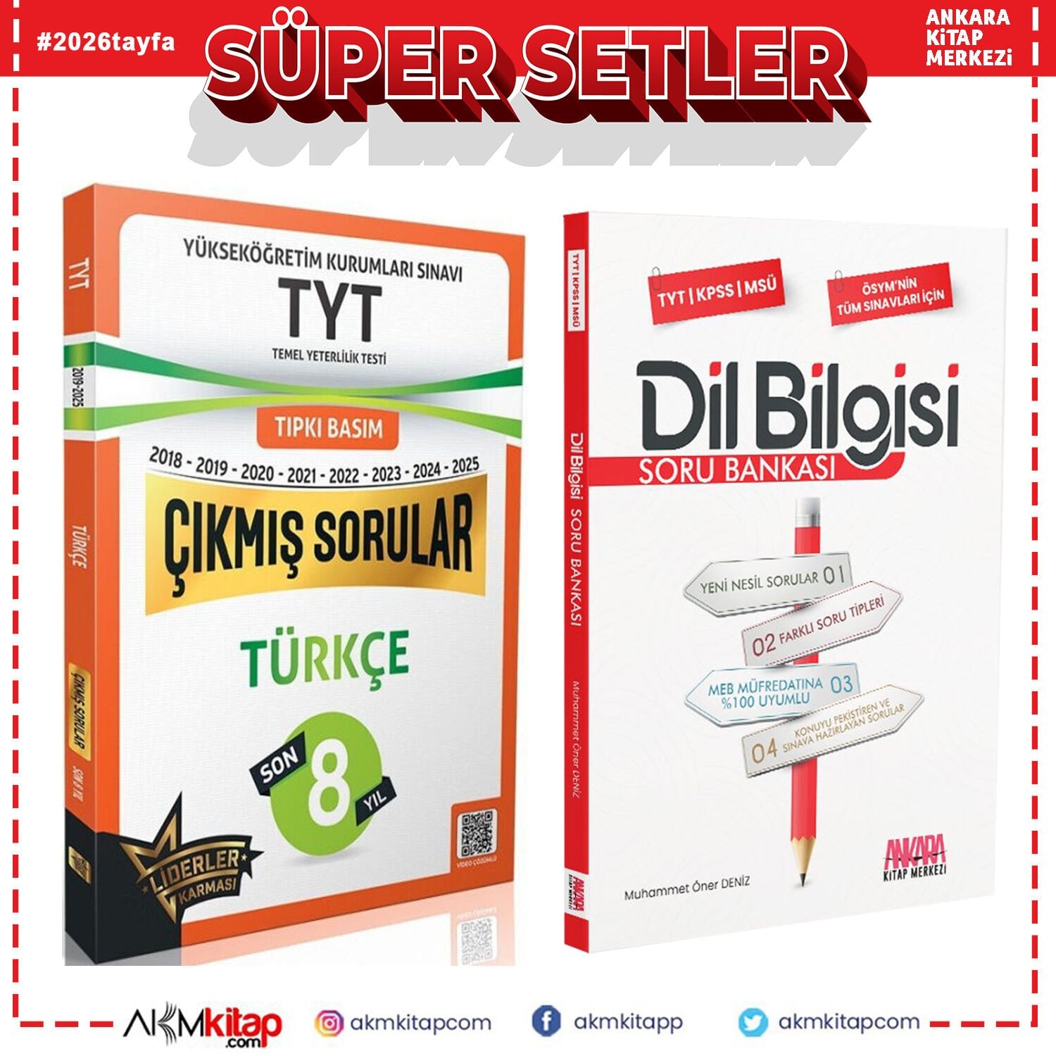 Liderler Karması TYT Türkçe Çıkmış Sorular Son 8 Yıl ve AKM Dil Bilgisi Soru Bankası Seti 2 Kitap