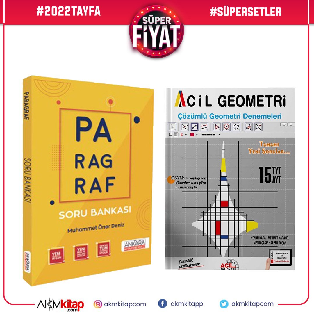 Acil Yayınları TYT AYT Geometri Deneme ve Ankara Kitap Merkezi Paragraf Soru Bankası Seti 2 Kitap