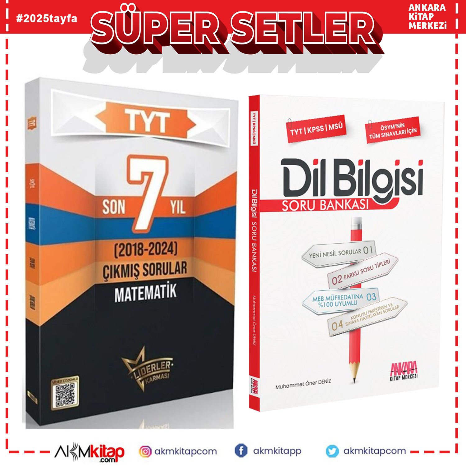 Liderler Karması TYT Matematik Çıkmış Sorular Son 7 Yıl ve AKM Dil Bilgisi Soru Bankası Seti 2 Kitap