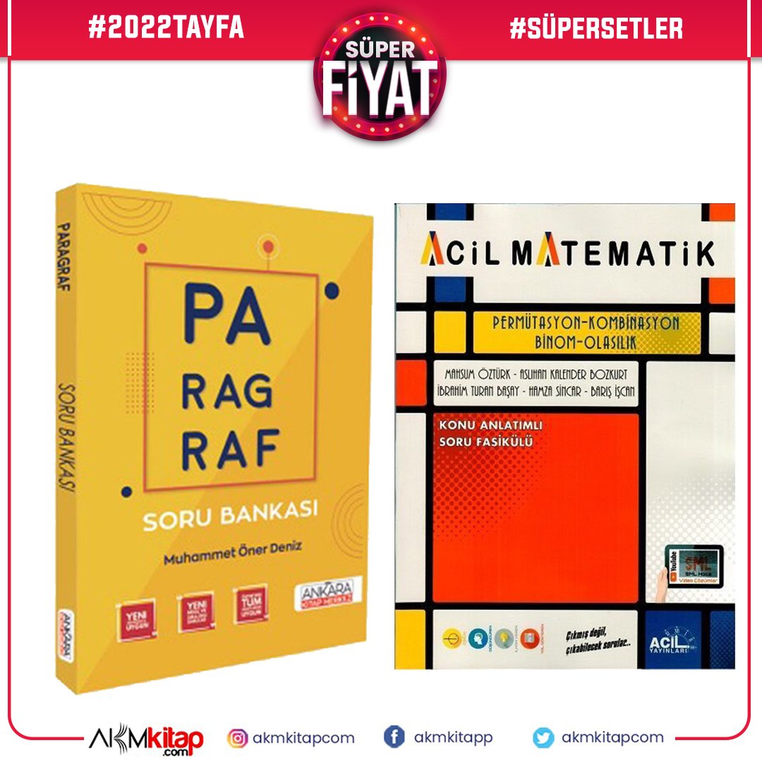 Acil Yayınları Permütasyon Kombinasyon Olasılık ve Ankara Kitap Merkezi Paragraf Soru Bankası Seti
