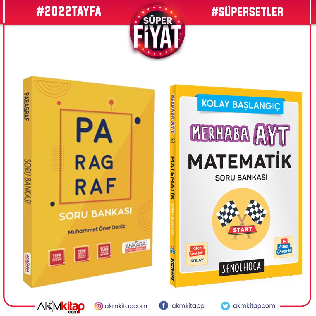Şenol Hoca AYT Merhaba Matematik ve Ankara Kitap Merkezi Paragraf Soru Bankası Seti 2 Kitap