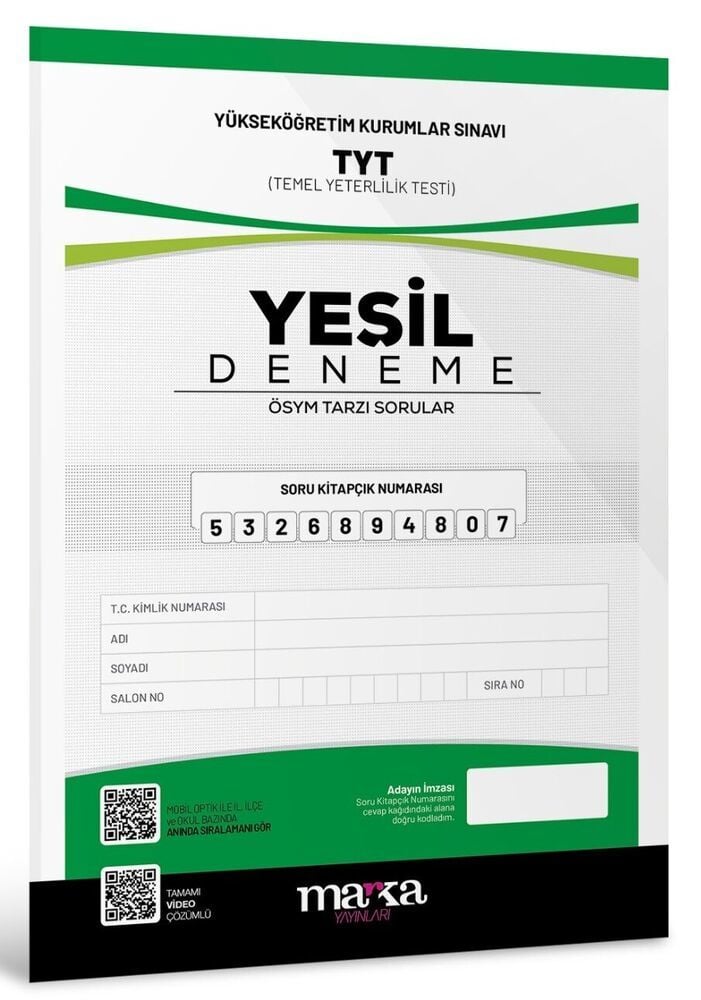 TYT Yeni Nesil Tamamı Video Çözümlü Yeşil Deneme Marka Yayınları