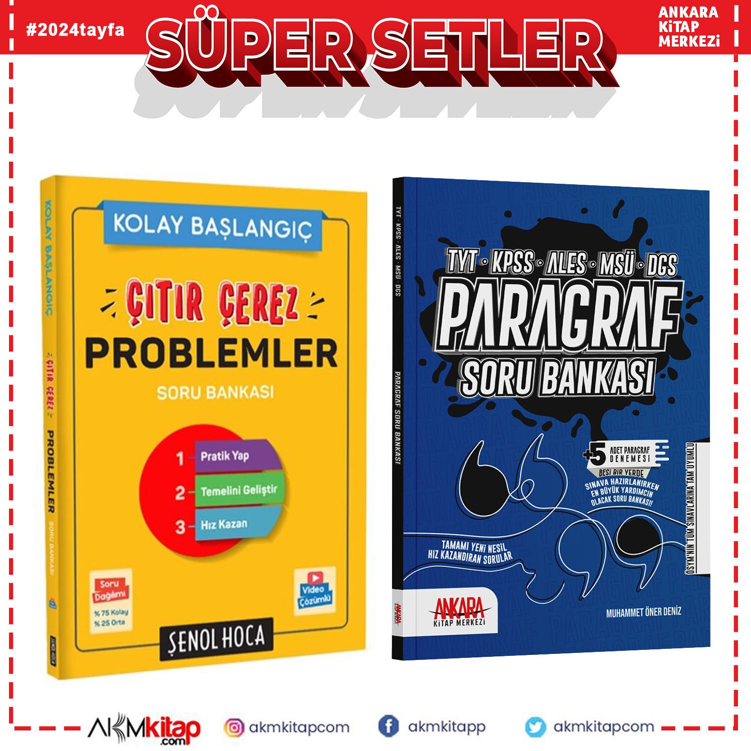 Şenol Hoca Çıtır Çerez Problemler ve Ankara Kitap Merkezi Paragraf Soru Bankası 2 Kitap Set