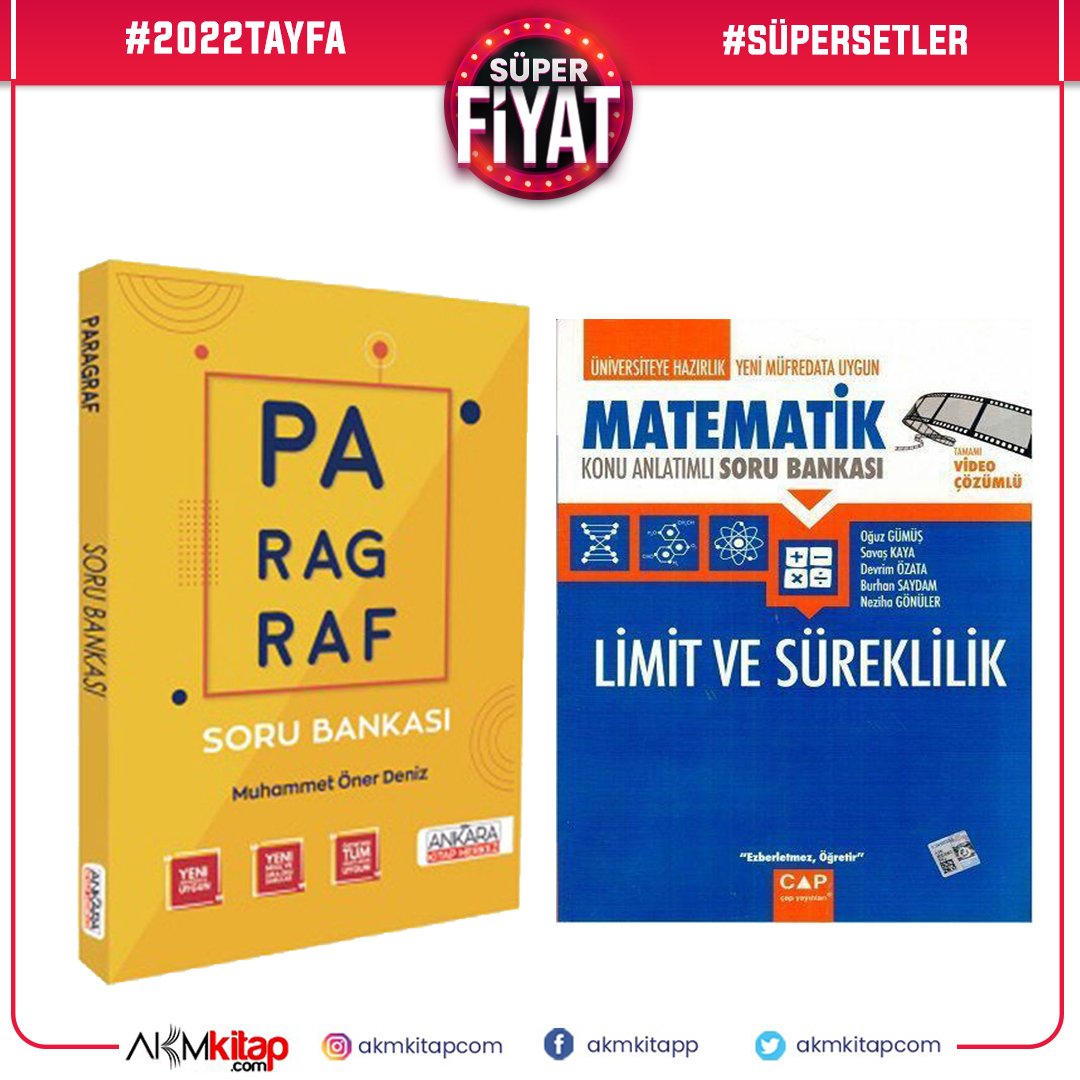 Çap Yayınları Limit Süreklilik ve Ankara Kitap Merkezi Paragraf Soru Bankası Seti 2 Kitap
