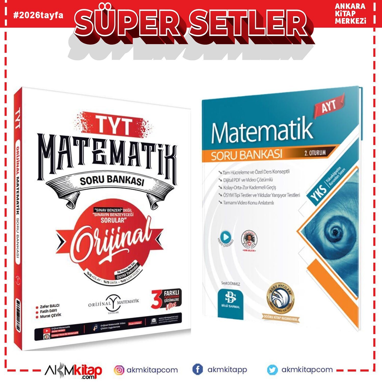Orijinal Yayınları TYT Orijinal Matematik ve Bilgi Sarmal AYT Matematik Soru Bankası Seti 2 Kitap