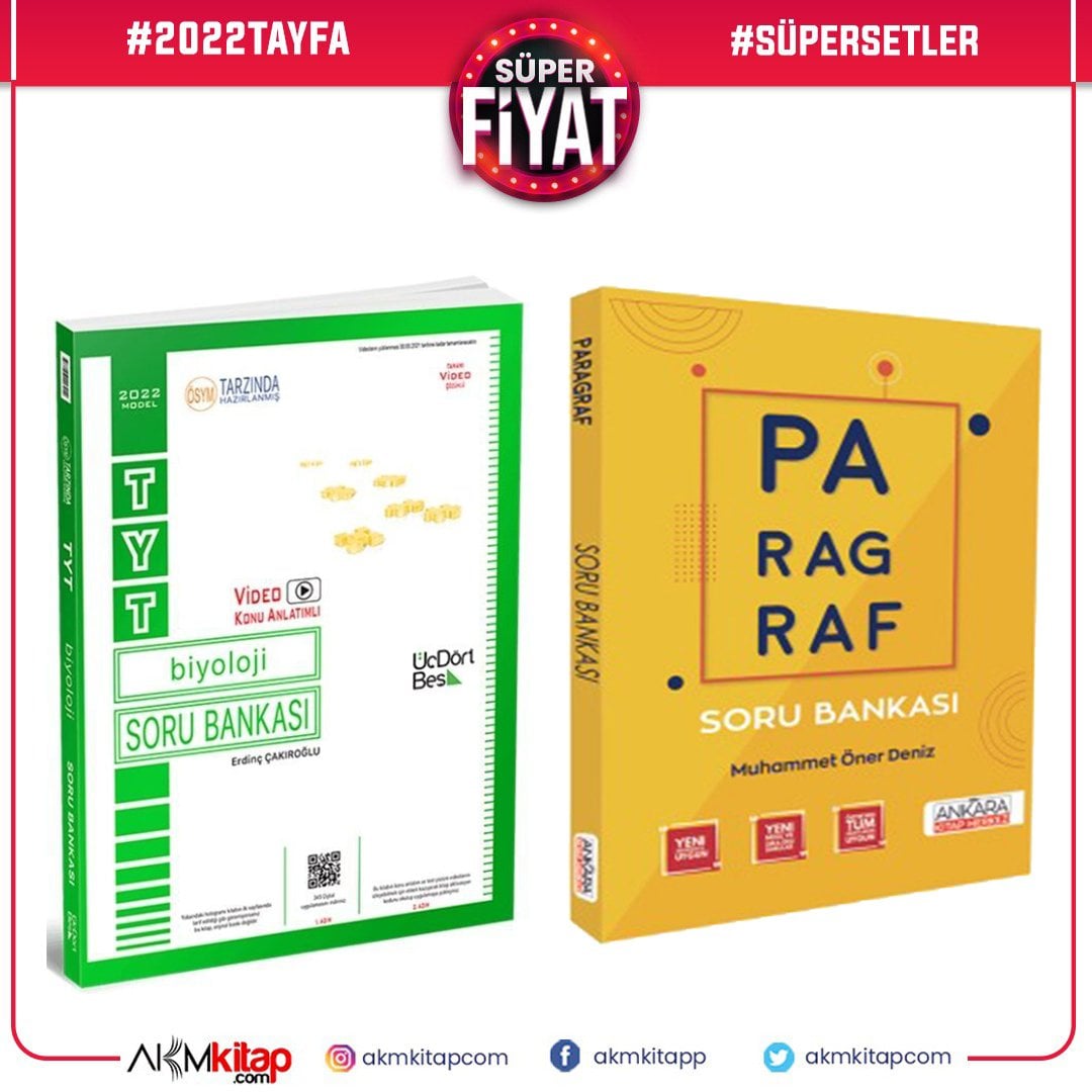 Üç Dört Beş TYT Biyoloji ve Ankara Kitap Merkezi Paragraf Soru Bankası Seti 2 Kitap
