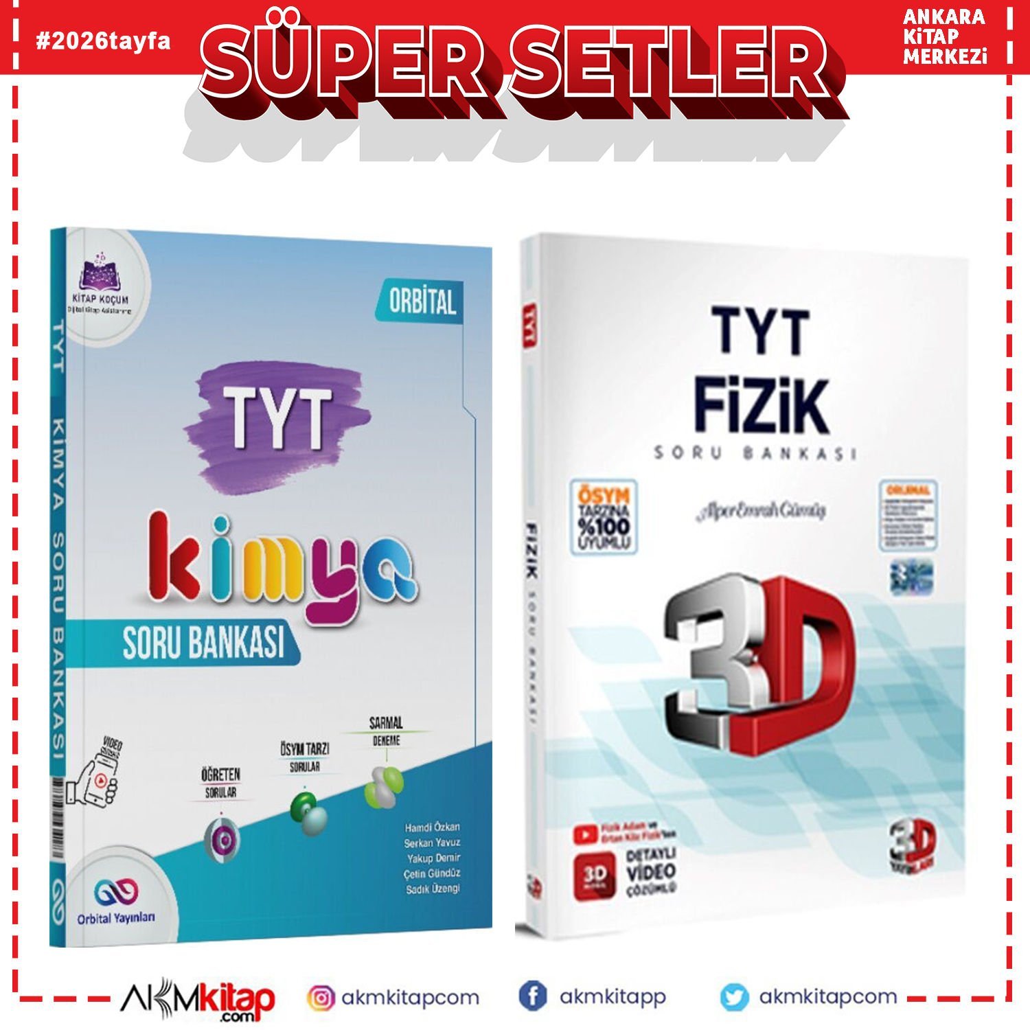 Orbital TYT Kimya ve 3D Fizik Soru Bankası Seti 2 Kitap