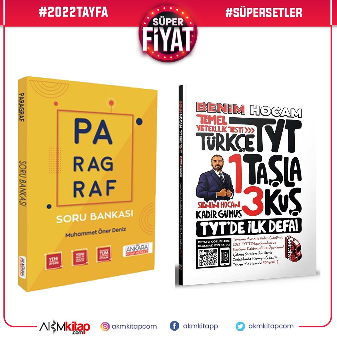 Benim Hocam TYT Türkçe 1 Taşla 3 Kuş ve Ankara Kitap Merkezi Paragraf Soru Bankası Seti 2 Kitap