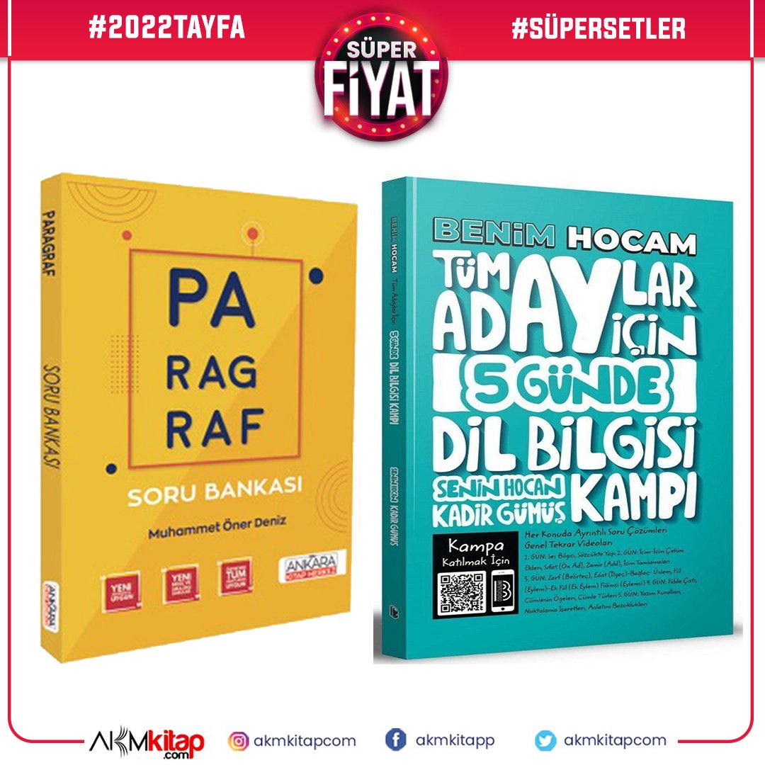 Benim Hocam 5 Günde Dil Bilgisi Kampı ve Ankara Kitap Merkezi Paragraf Soru Bankası Kitabı