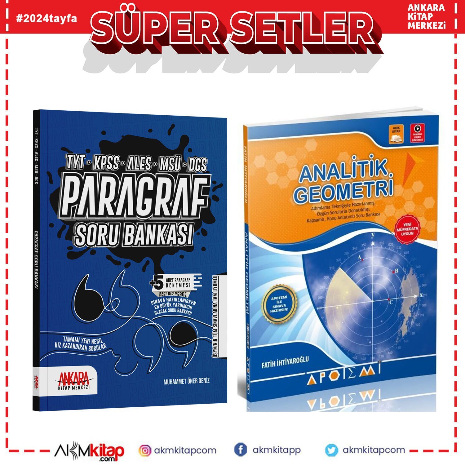Apotemi Analitik Geometri ve Ankara Kitap Merkezi Paragraf Soru Bankası Seti 2 Kitap
