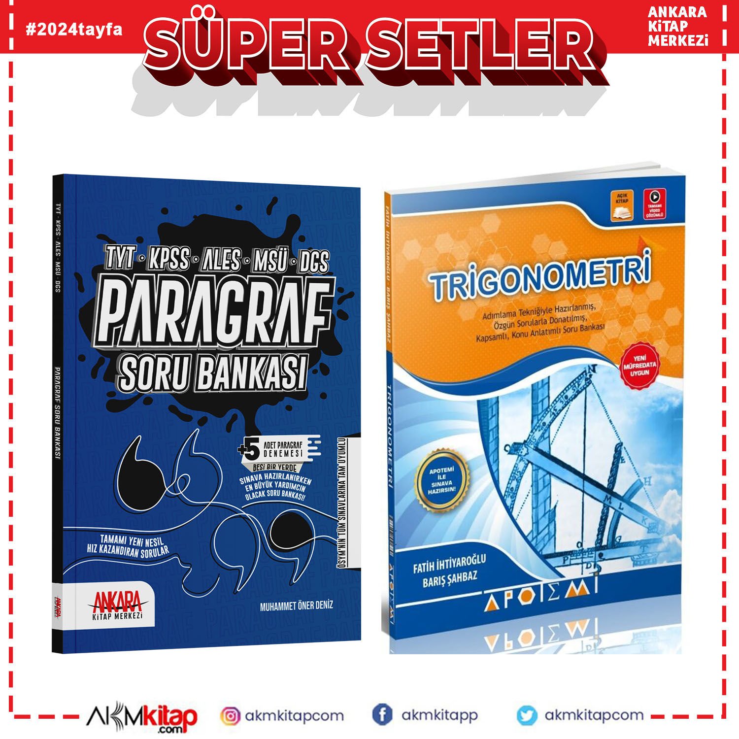Apotemi Trigonometri ve Ankara Kitap Merkezi Paragraf Soru Bankası Seti 2 Kitap