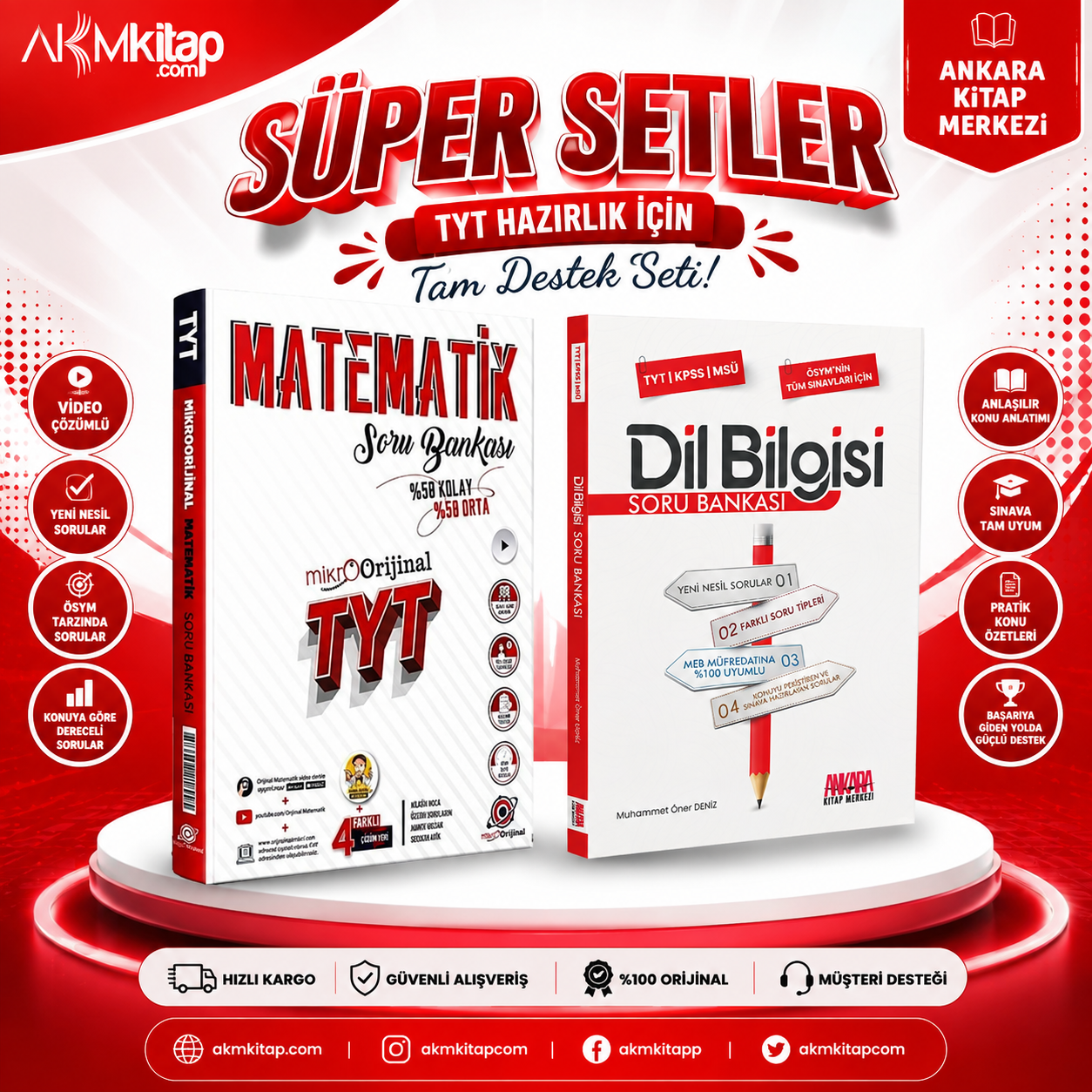 Orijinal TYT Mikro Matematik ve AKM Dil Bilgisi Soru Bankası Seti 2 Kitap