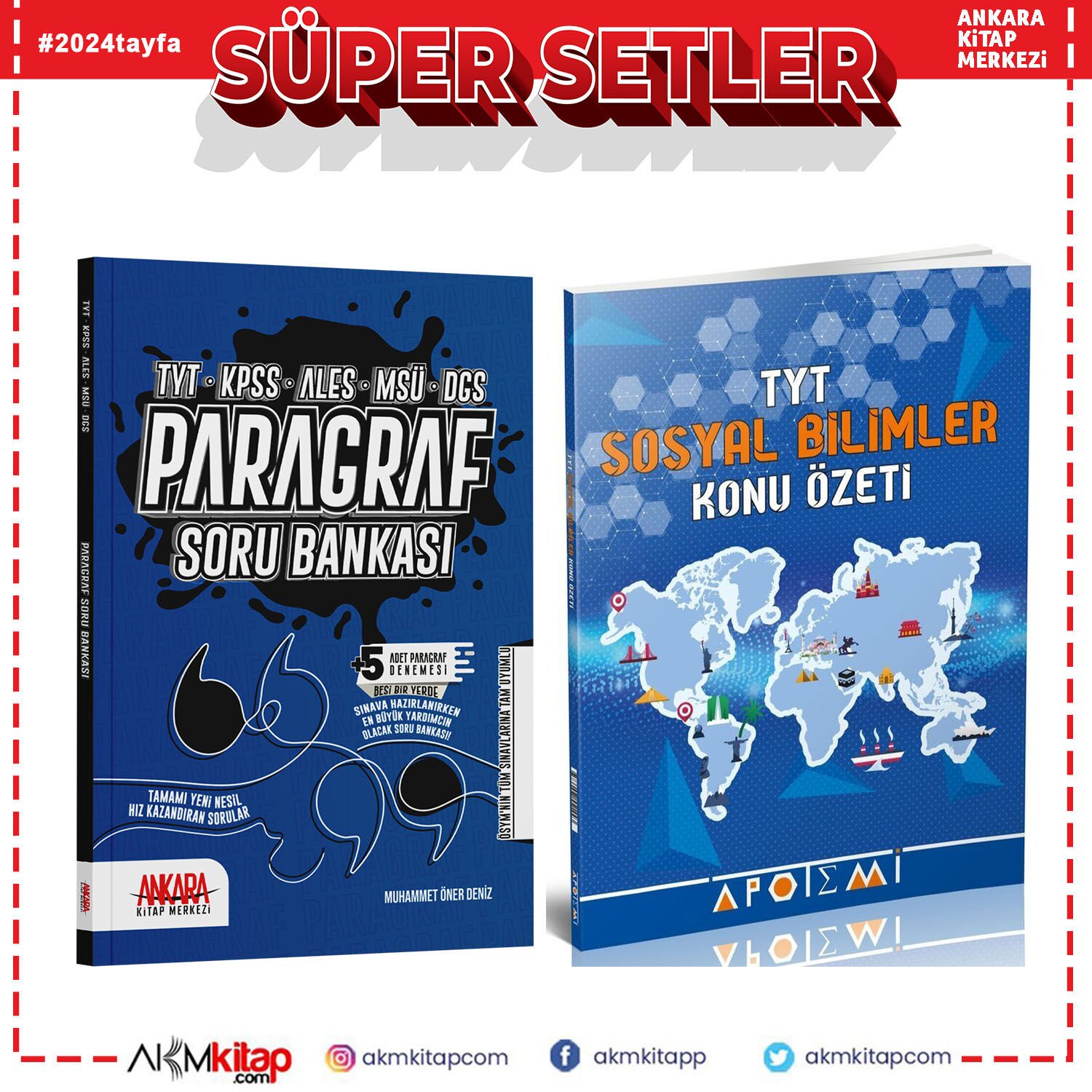 Apotemi TYT Sosyal Bilimler Konu Özetli ve Ankara Kitap Merkezi Paragraf Soru Bankası Seti 2 Kitap