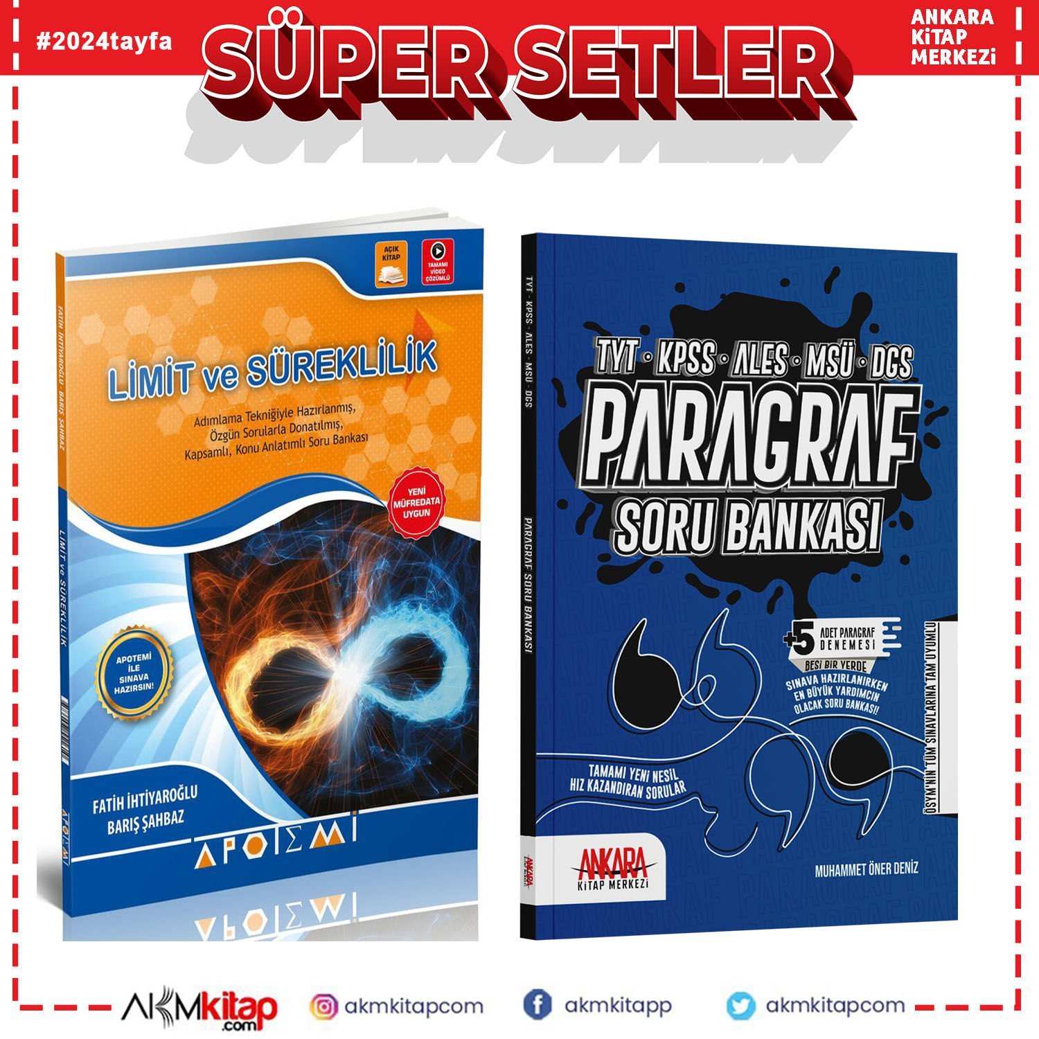 Apotemi Limit Süreklilik ve Ankara Kitap Merkezi Paragraf Soru Bankası Seti 2 Kitap