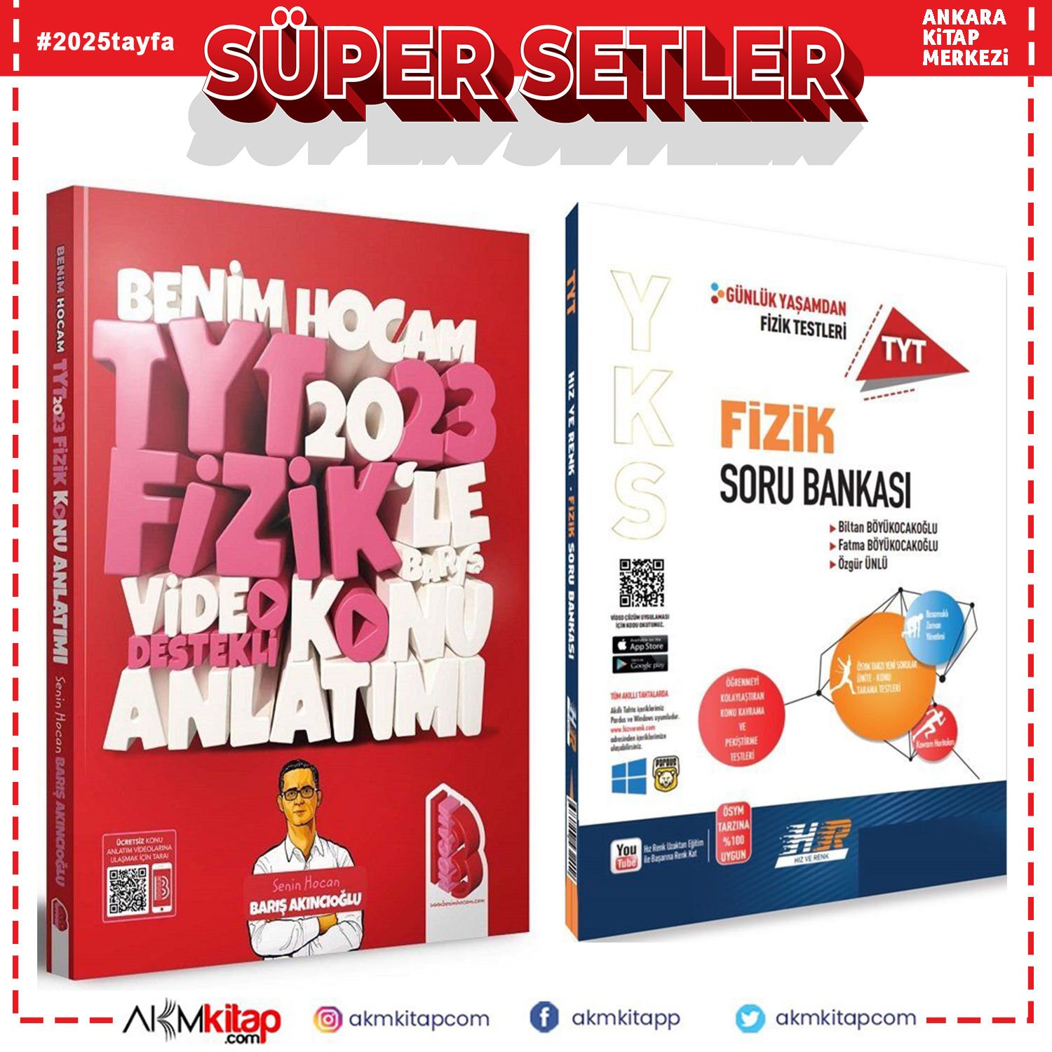 Benim Hocam 2023 TYT Fizik Video Destekli Konu ve Hız Renk Soru Bankası Seti 2 Kitap