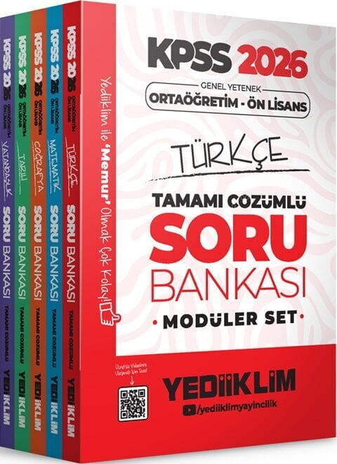 2026 KPSS Ortaöğretim Ön Lisans Genel Yetenek Genel Kültür Tamamı Çözümlü Soru Bankası Modüler Set Yediiklim Yayınları