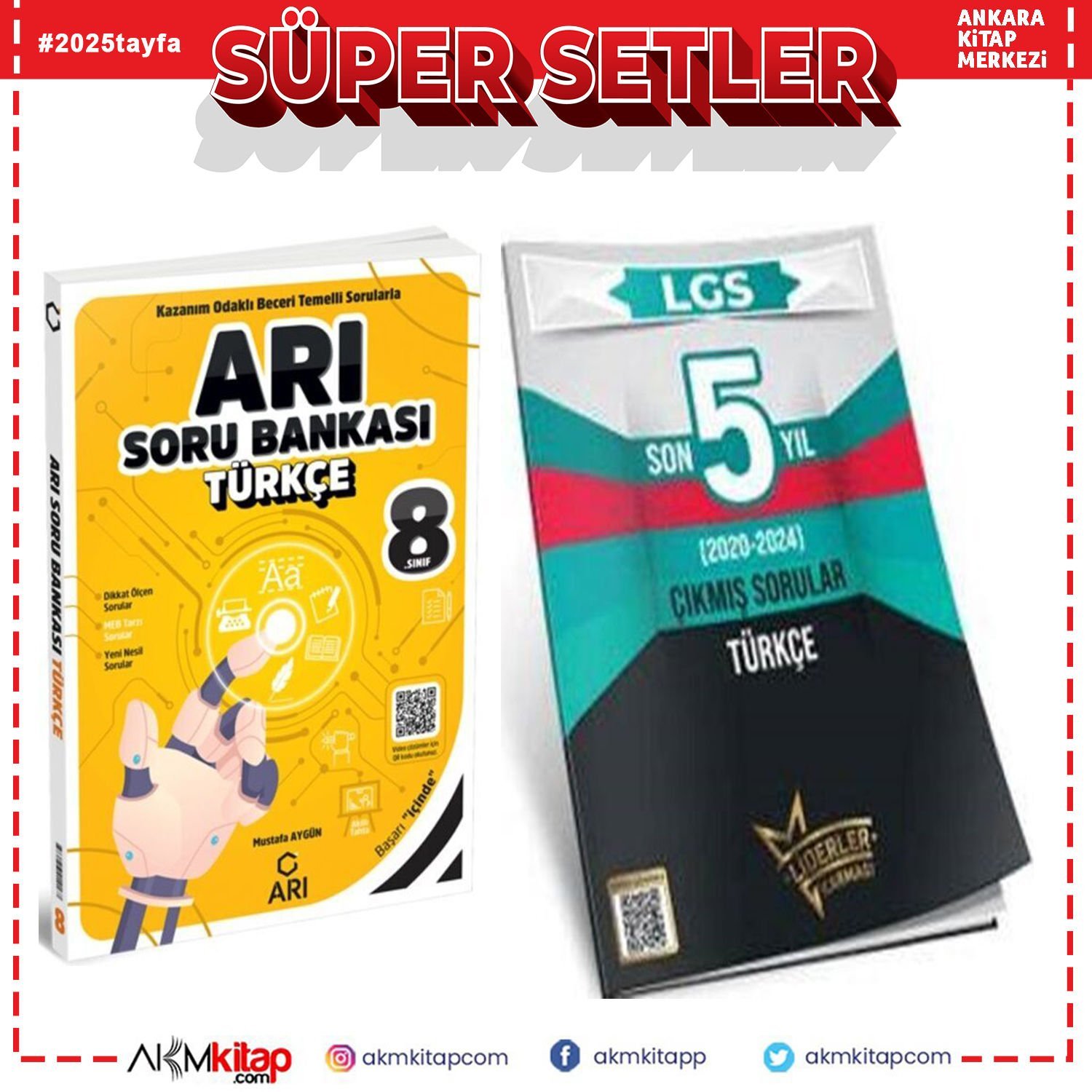 Arı 8.Sınıf Türkçe Soru Bankası ve Liderler Son 5 Yıl Çıkmış Sorular Seti 2 Kitap