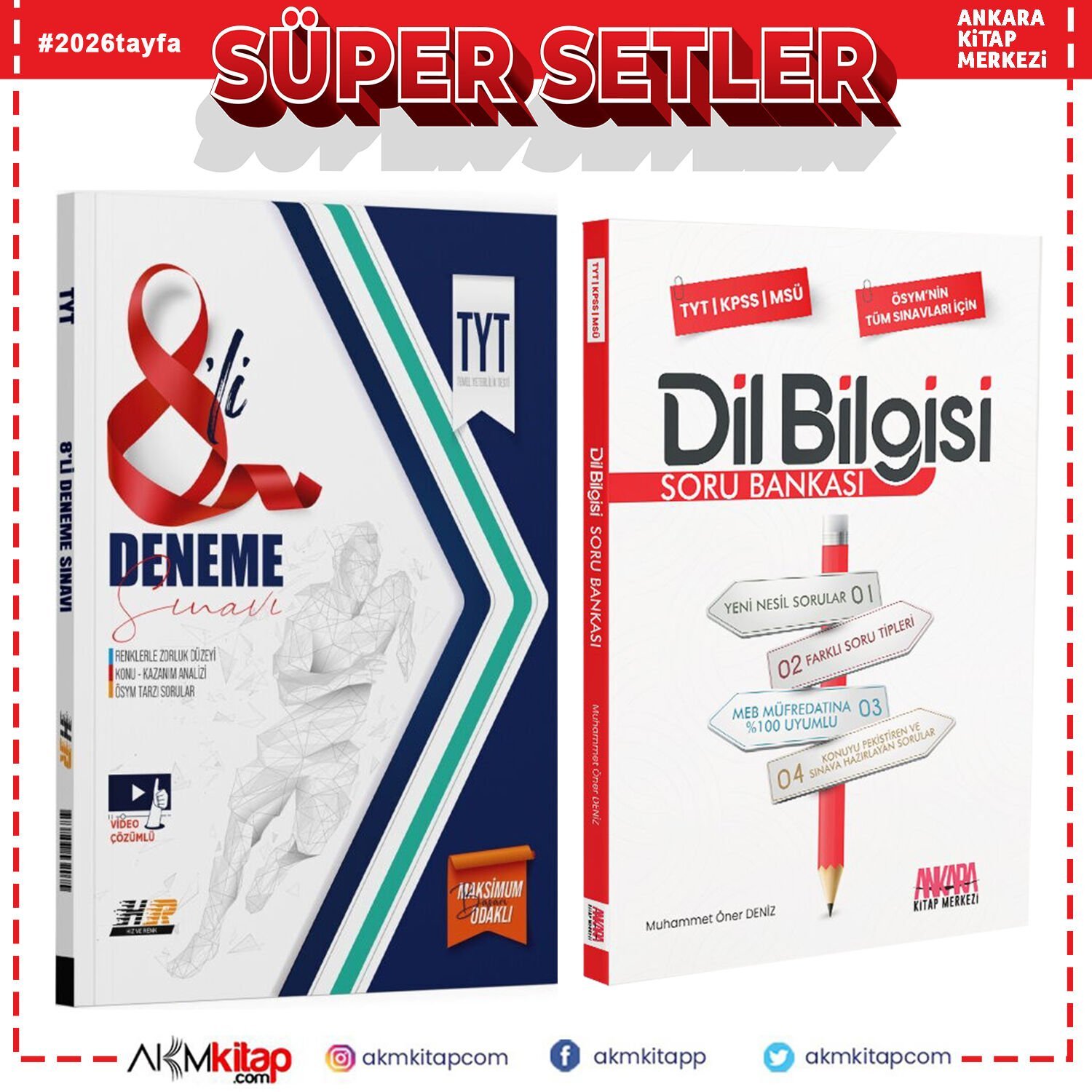 Hız Renk TYT 8 li Deneme ve AKM Dil Bilgisi Soru Bankası Seti 2 Kitap