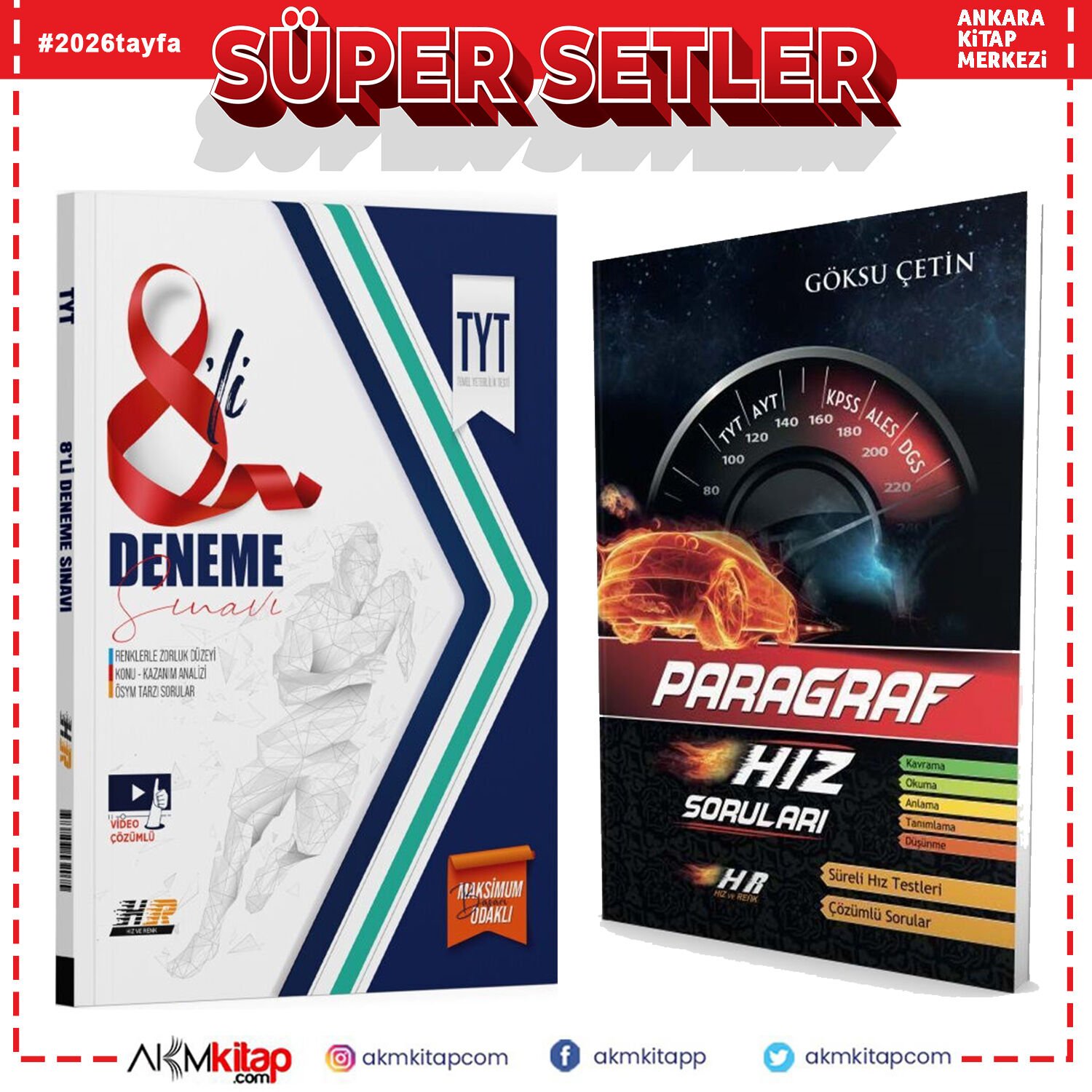 Hız ve Renk Yayınları TYT 8 li Deneme ile Paragraf Soru Bankası Seti 2 Kitap