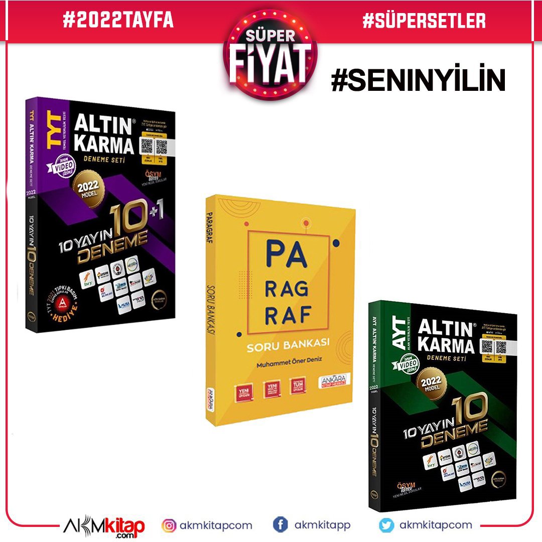 Altın Karma TYT ve AYT 10 Deneme İle Ankara Kitap Merkezi Paragraf Soru Bankası Seti 3 Kitap