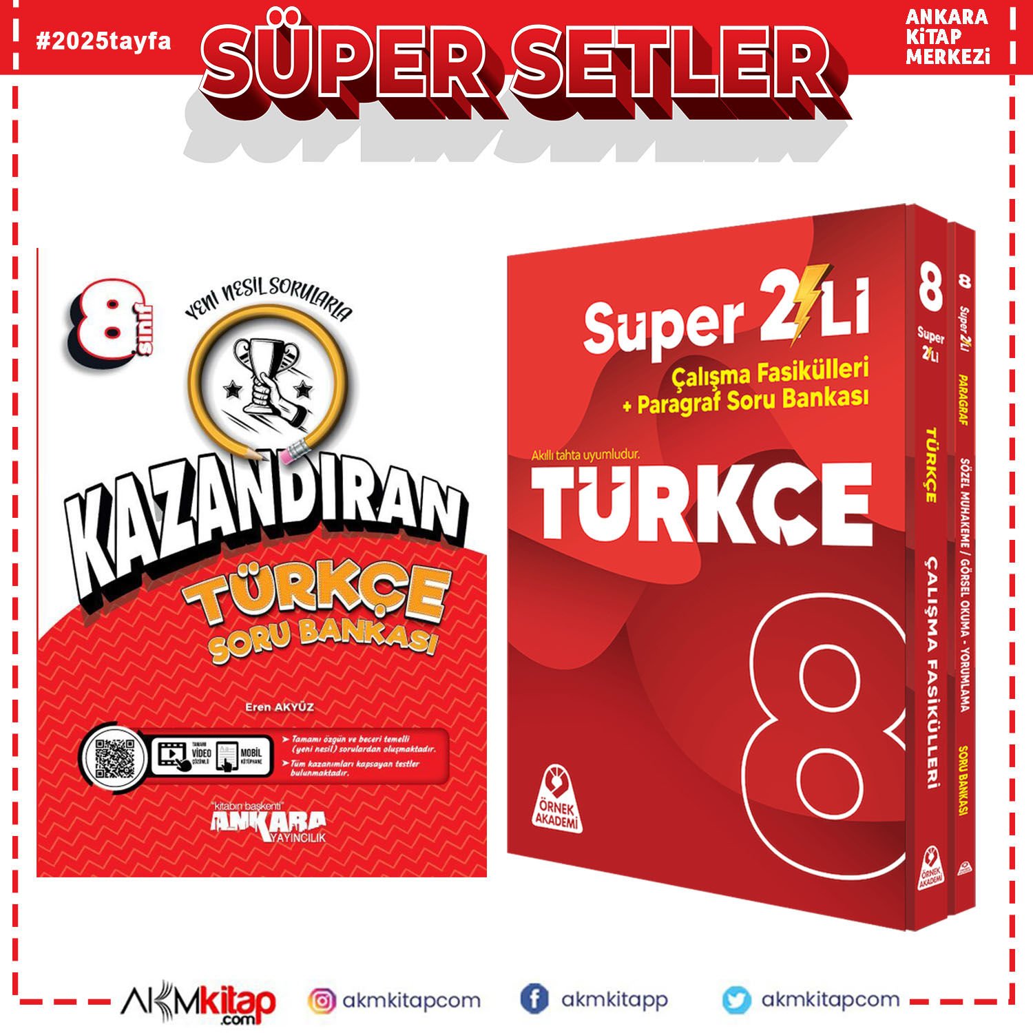 Örnek Akademi 8.Sınıf Süper İkili Türkçe ve Ankara Kazandıran Soru Bankası Seti 2 Kitap