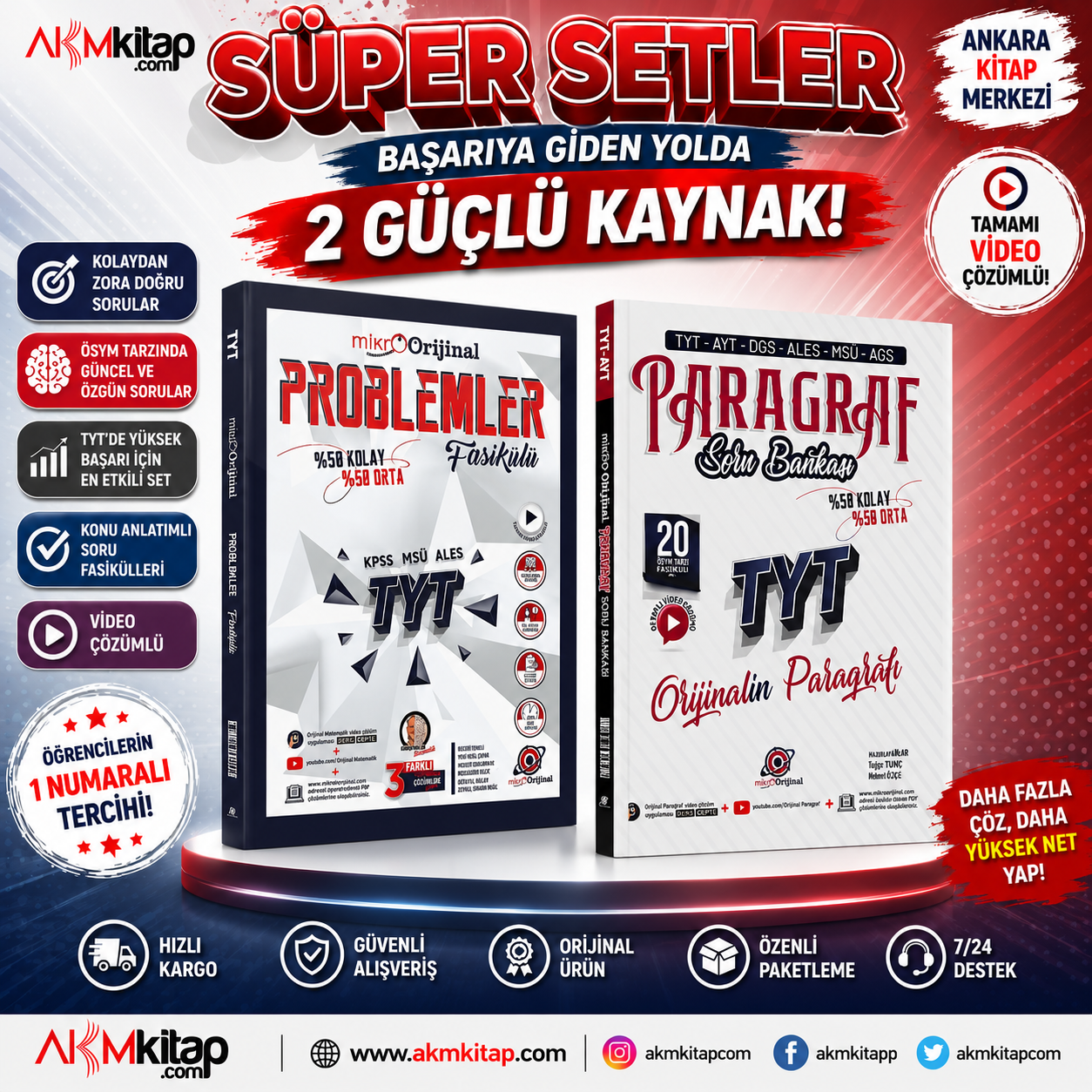 Orijinal Mikro TYT Problemler ve Paragraf Soru Bankası Seti 2 Kitap
