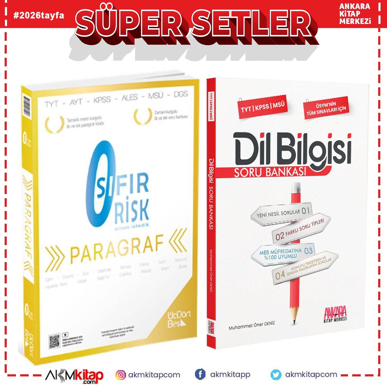 ÜçDörtBeş Yayınları Paragraf Sıfır Risk ve AKM Dil Bilgisi Soru Bankası Seti 2 Kitap