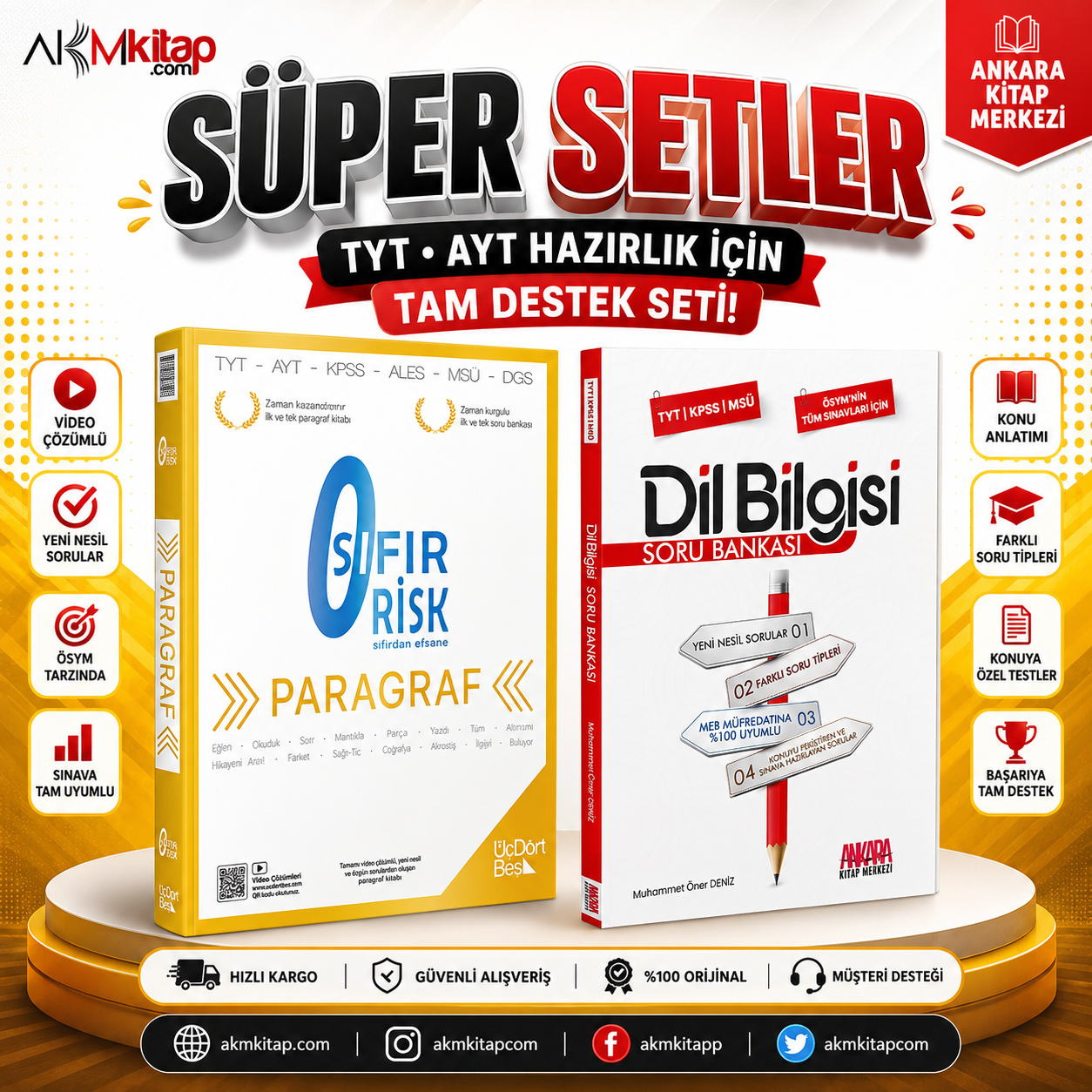 ÜçDörtBeş Yayınları Paragraf Sıfır Risk ve AKM Dil Bilgisi Soru Bankası Seti 2 Kitap