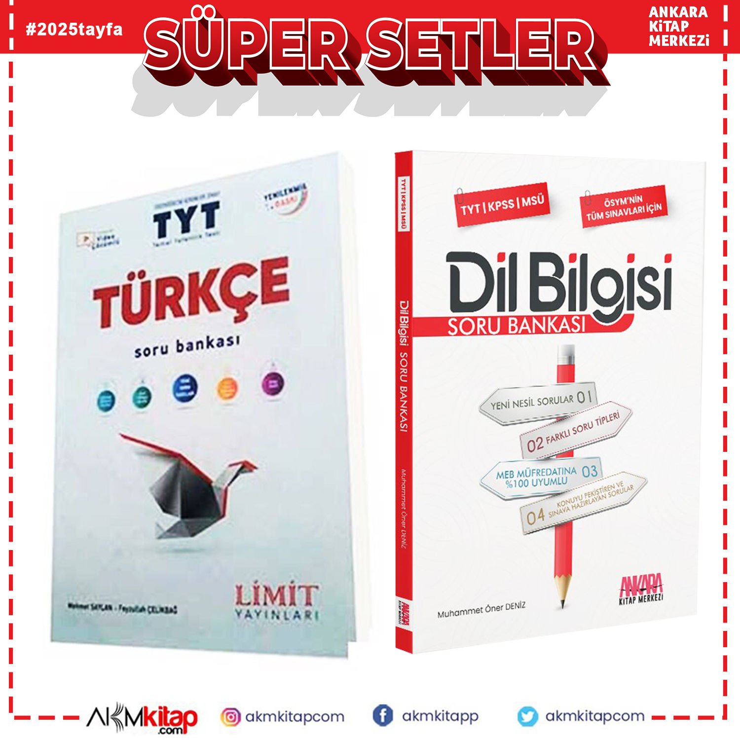 Limit TYT Türkçe ve Ankara Kitap Merkezi Dil Bilgisi Soru Bankası Seti 2 Kitap