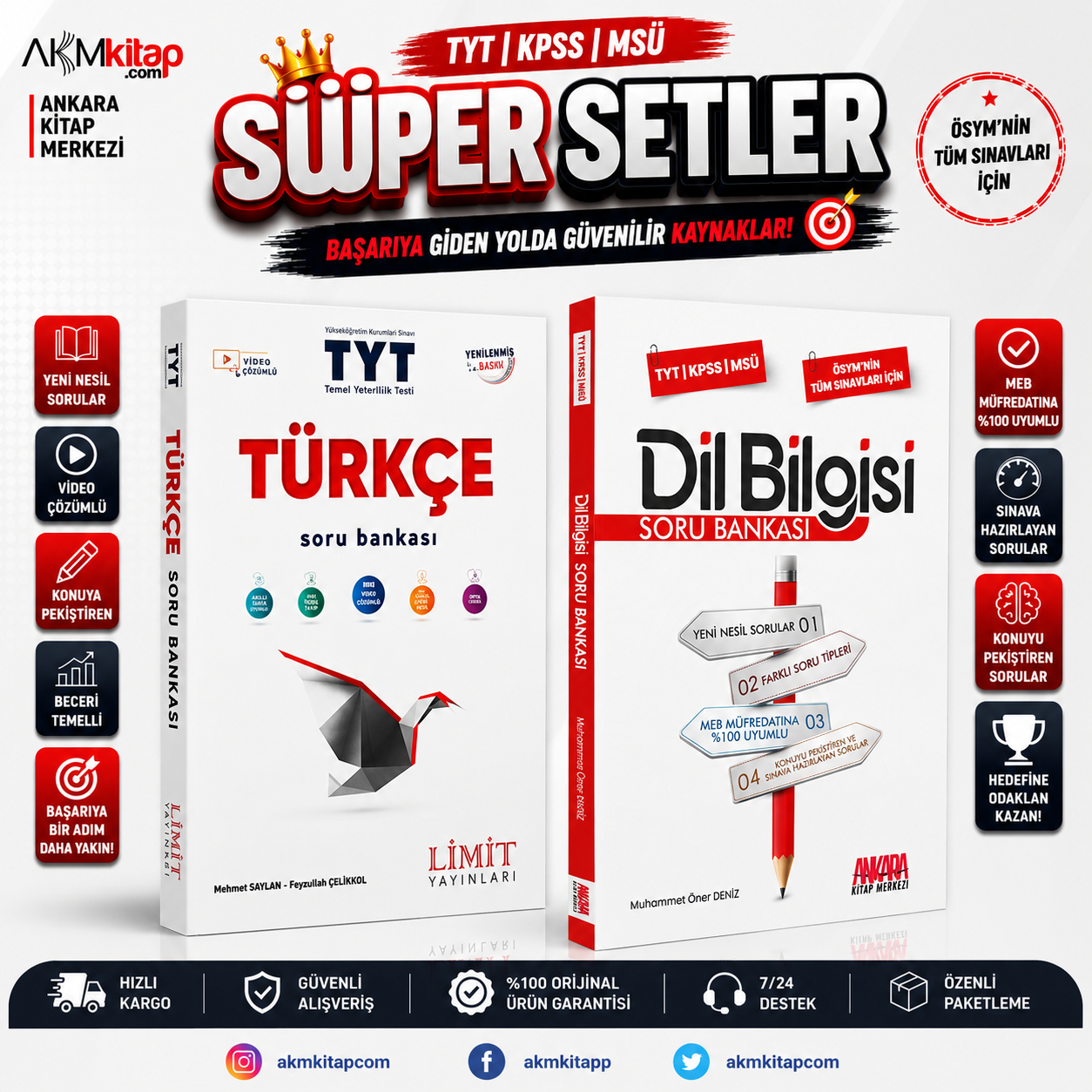 Limit TYT Türkçe ve Ankara Kitap Merkezi Dil Bilgisi Soru Bankası Seti 2 Kitap