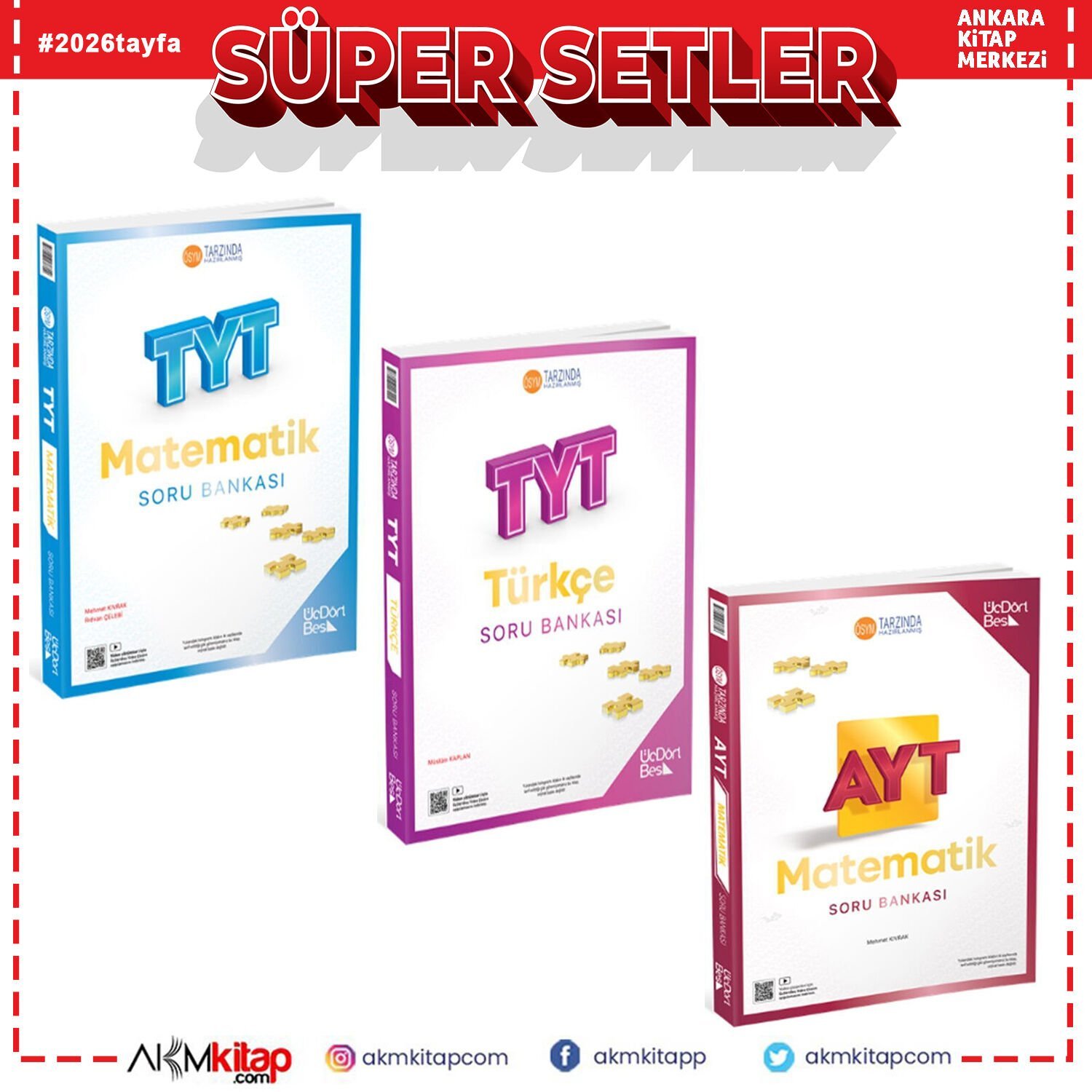 Üç Dört Beş TYT Matematik TYT Türkçe AYT Matematik Soru Bankası 3 Kitap Set