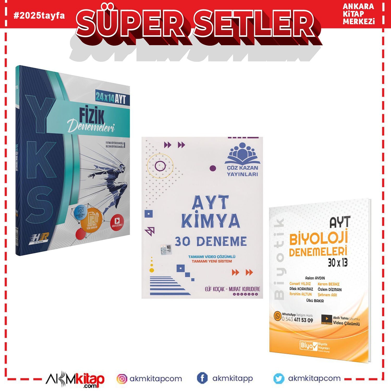 Hız Renk AYT Fizik Çöz Kazan Kimya ve Biyotik Biyoloji Deneme Seti 3 Kitap