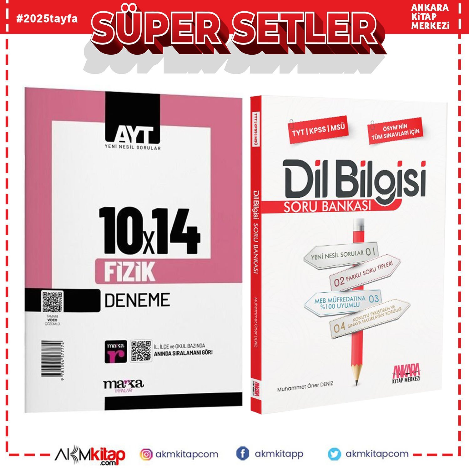 Marka Yayınları AYT Fizik 10 Deneme ve AKM Dil Bilgisi Soru Bankası Seti 2 Kitap